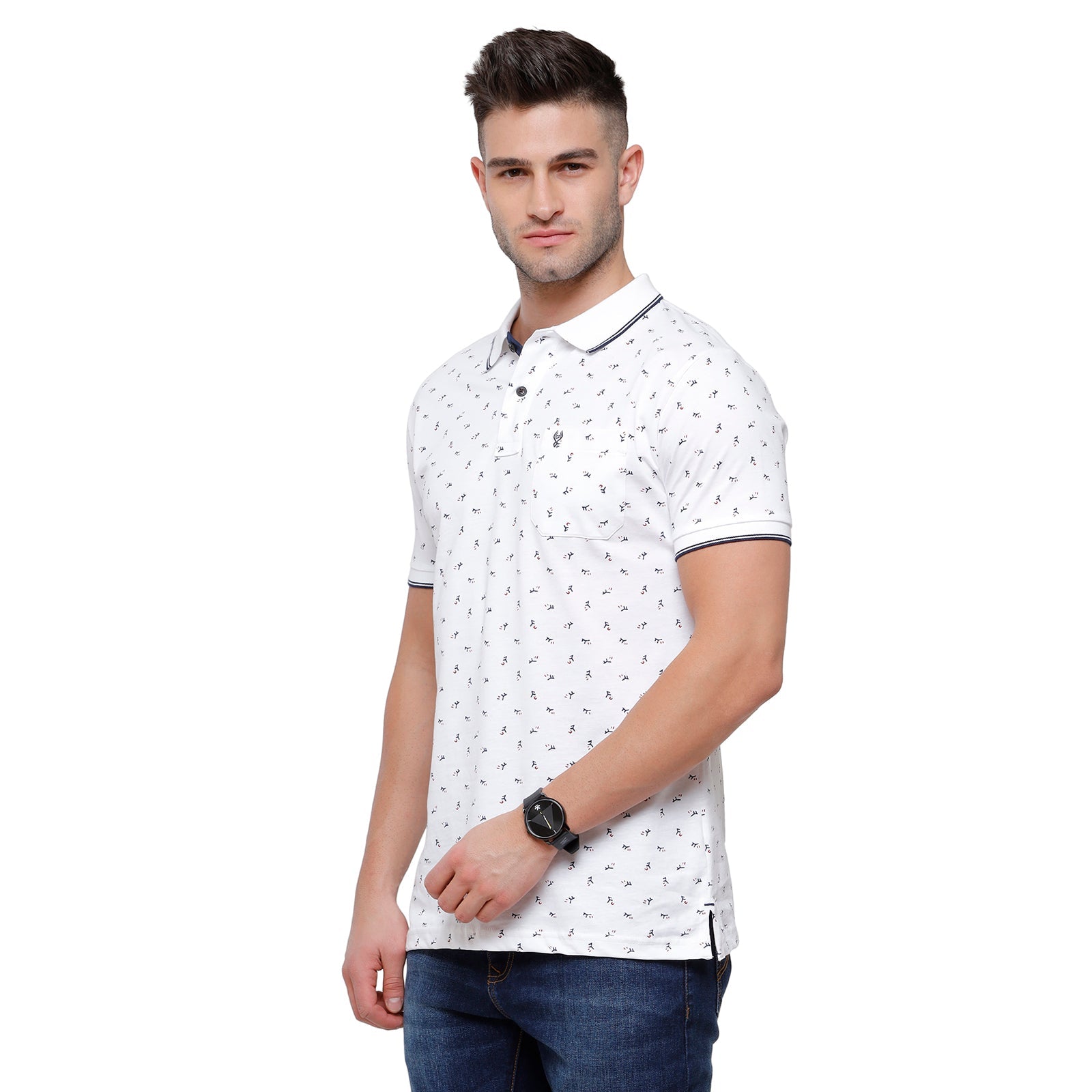 Classic Polo Mens Printed Slim Fit Polo Neck White Colour T-Shirt - Bello 164A T-shirt Classic Polo 