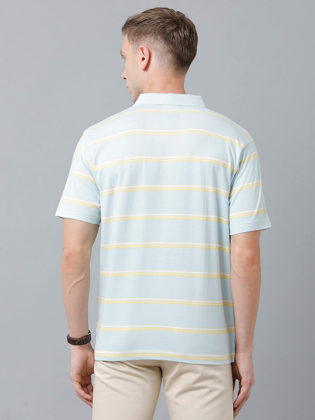 Classic Polo Men's Cotton Blend Half Sleeve Striped Authentic Fit Polo Neck Light Blue Color T-Shirt | Avon - 514 B