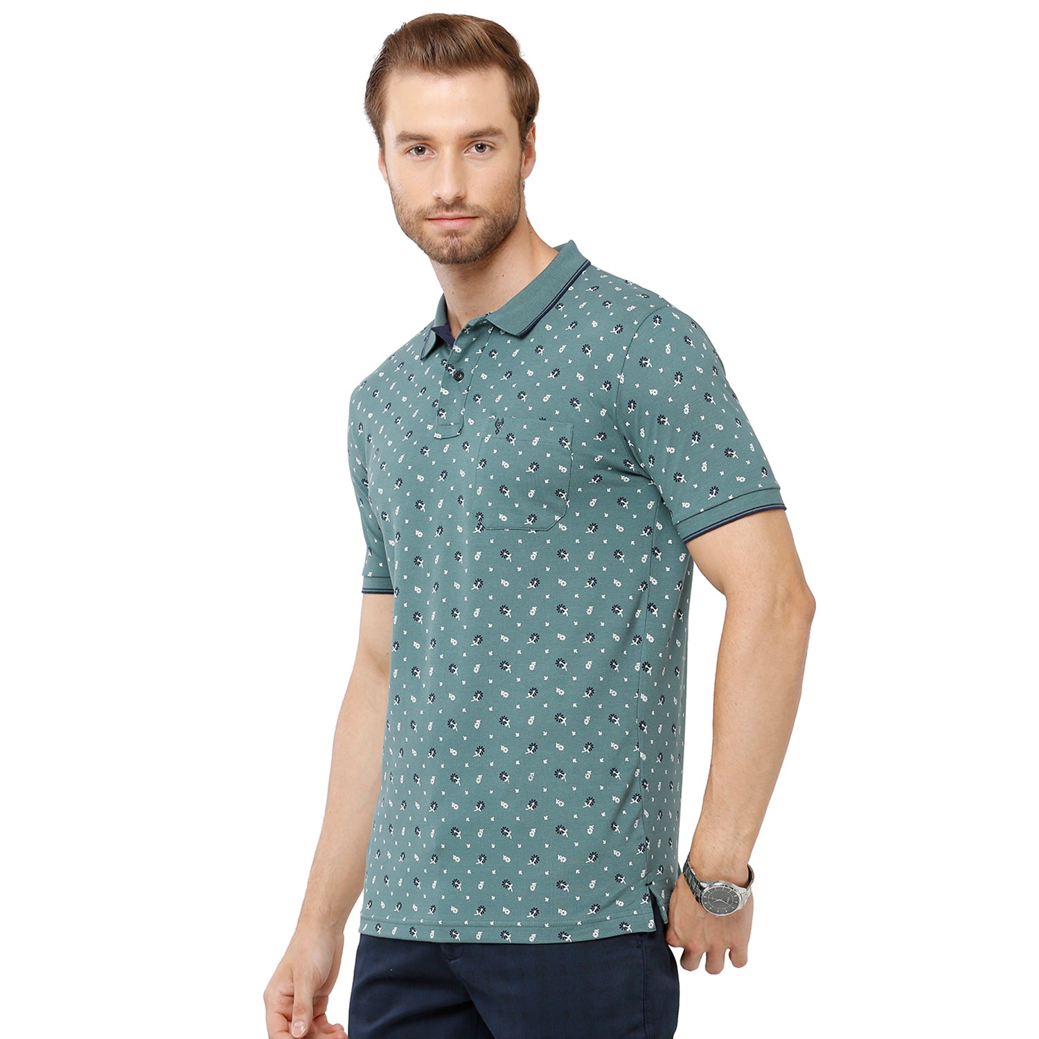 Classic Polo Mens 100% Cotton Printed Slim Fit Grey Color Polo Neck T-Shirt -BEAU 165 B T-shirt Classic Polo 
