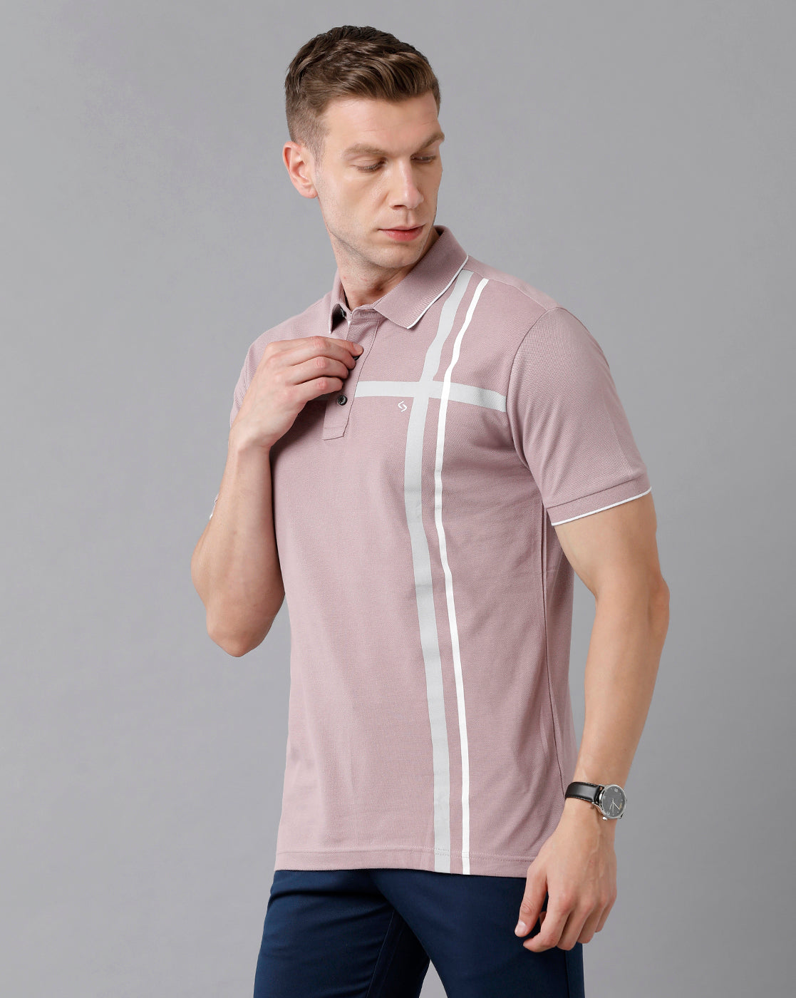 Classic Polo Men's Cotton Printed Half Sleeve Slim Fit Polo Neck Lavendar Color T-Shirt | Prm - 713 B