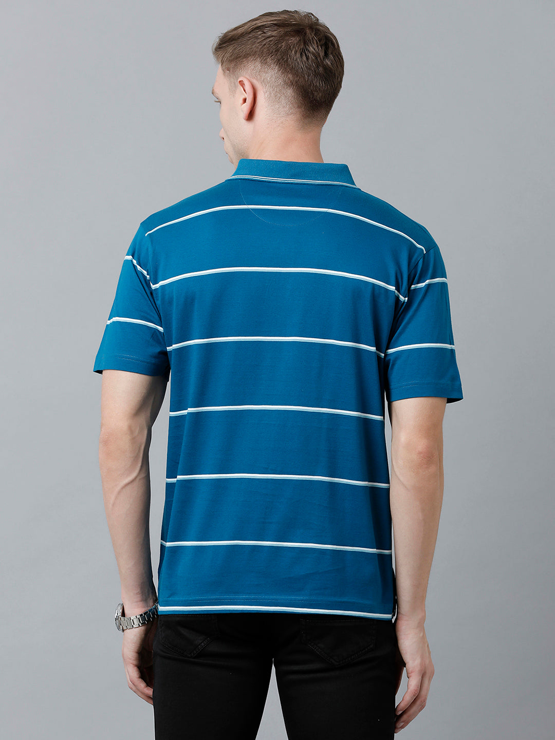 Classic Polo Men's Cotton Half Sleeve Striped Authentic Fit Polo Neck Royal Blue Color T-Shirt | Ap - 84 A