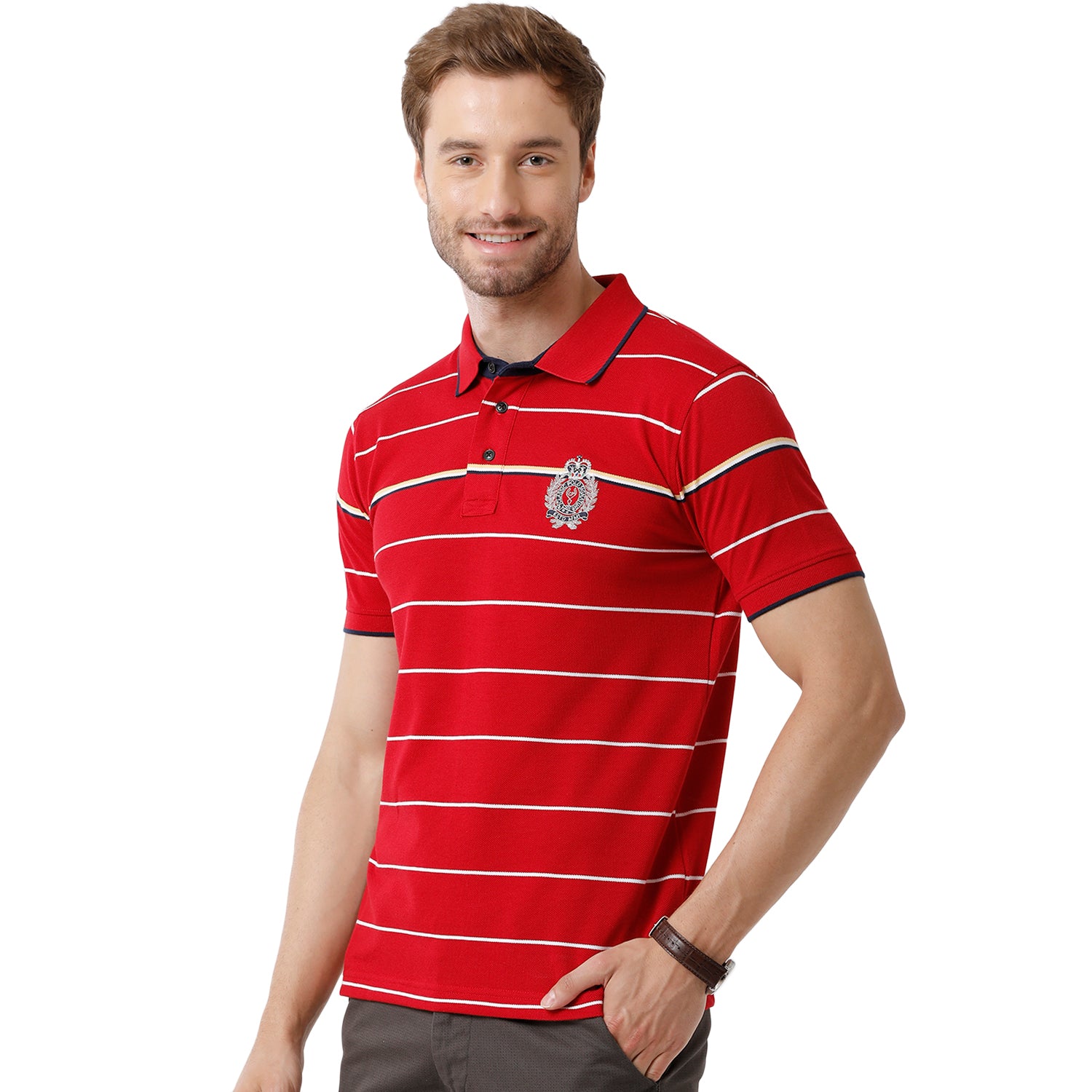 Men's Red Color Half Sleeve Polo Neck Striped T Shirt - VTA - 184 A SF P T-shirt Classic Polo 