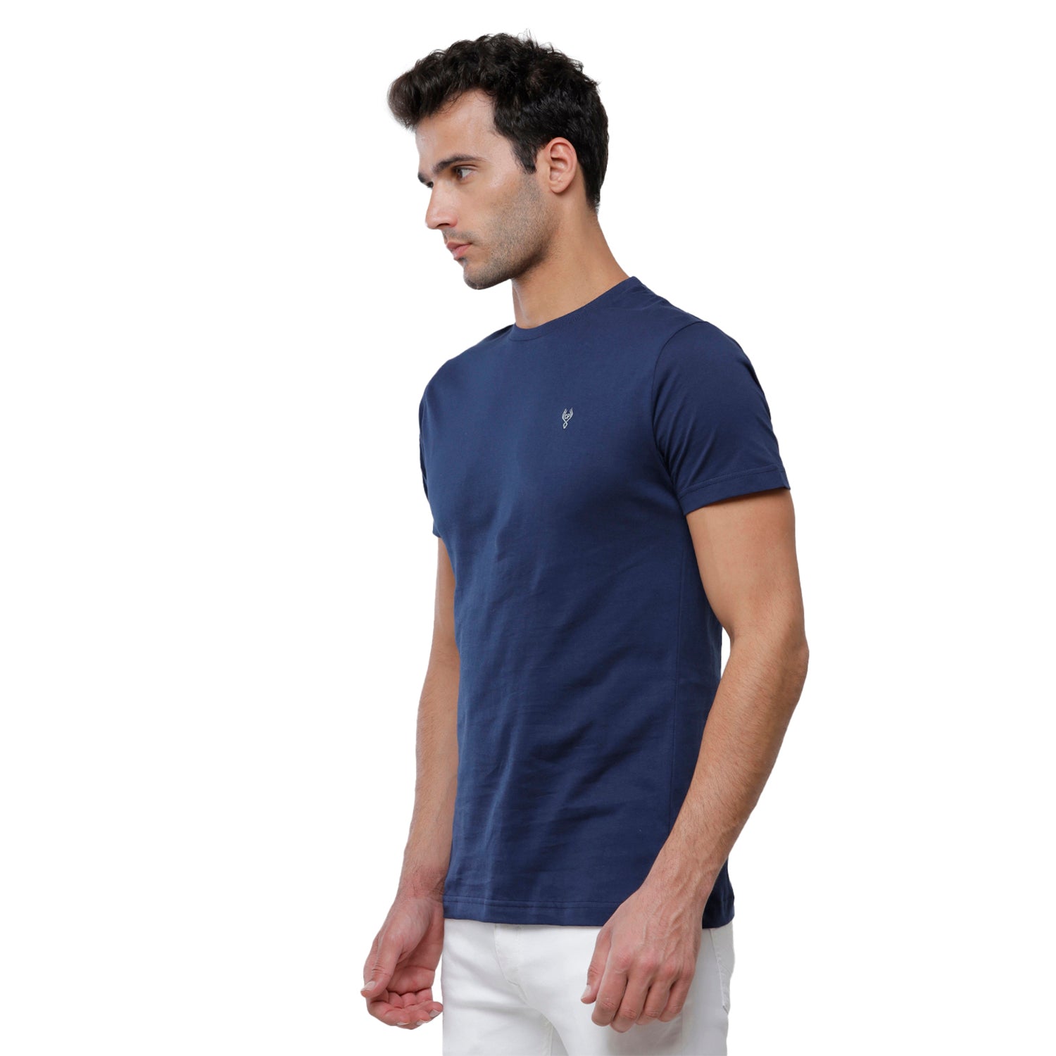Classic Polo Men's Solid Single Jersey Navy Half Sleeve Slim Fit T-Shirt - Kore-08 T-shirt Classic Polo 