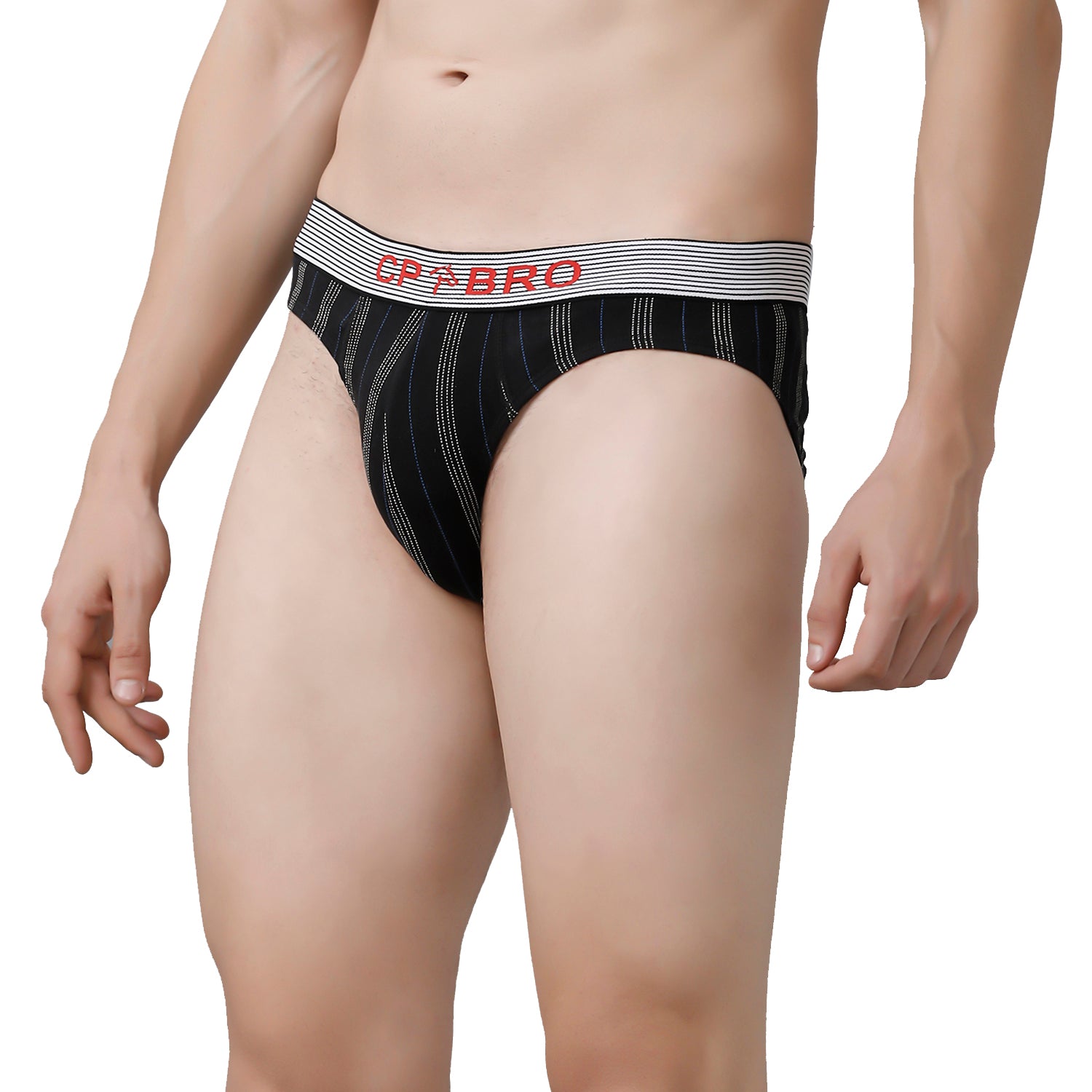 CP BRO Men's Printed Briefs with Exposed Waistband Value Pack - Black Stripe & Navy Dot (Pack of 2)