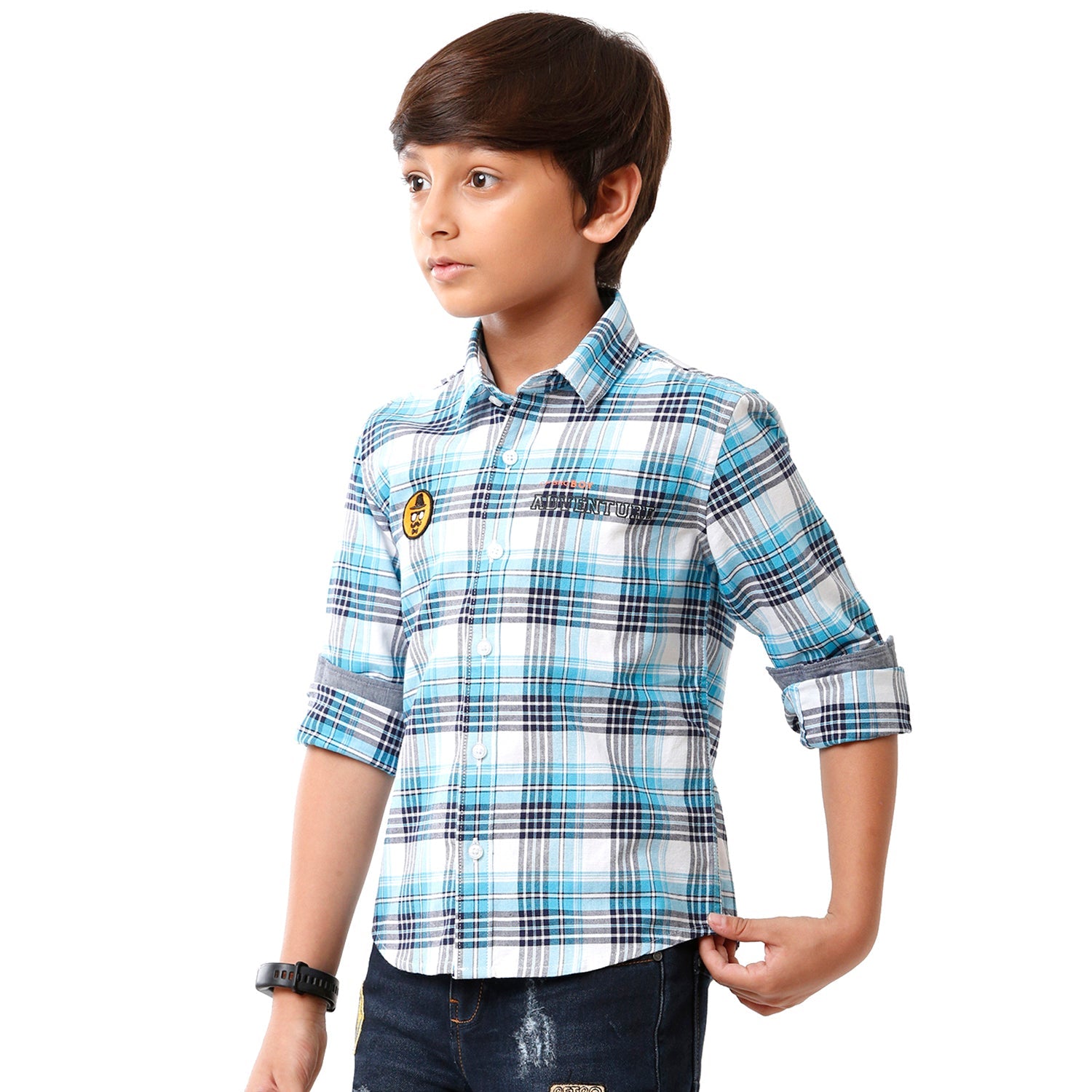 Classic Polo Bro Boys Checked Full Sleeve Slim Fit Blue Color Shirt - BBSH S2 23 A Shirts Classic Polo 