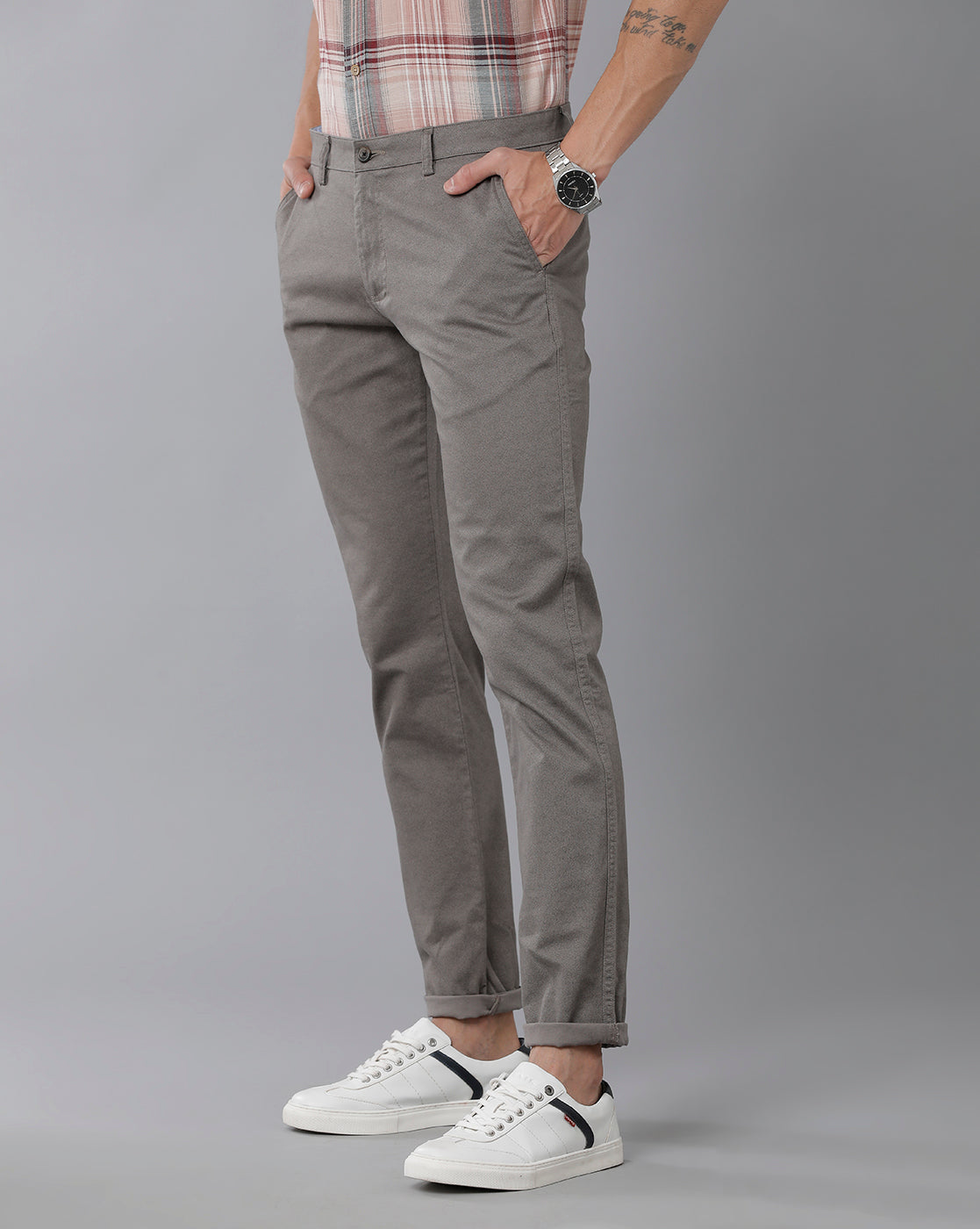 Classic Polo Men's 100% Cotton Moderate Fit Solid Grey Color Trouser | TO1-37 C-GRY