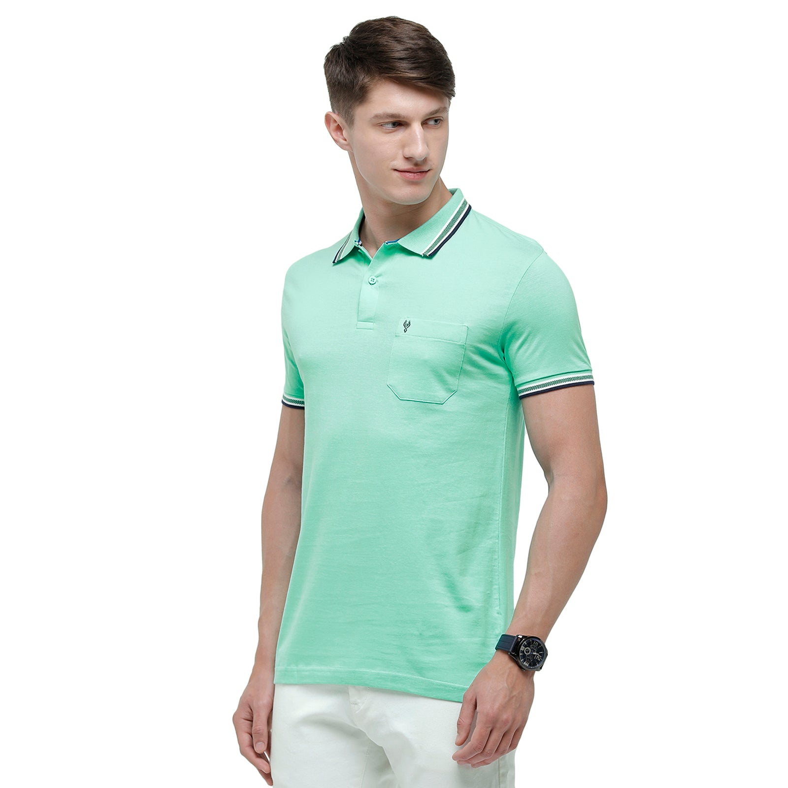 Classic Polo Men's Turquoise Sporty Polo Half Sleeve Slim Fit T-Shirt | Pristo - -Lt.Grass