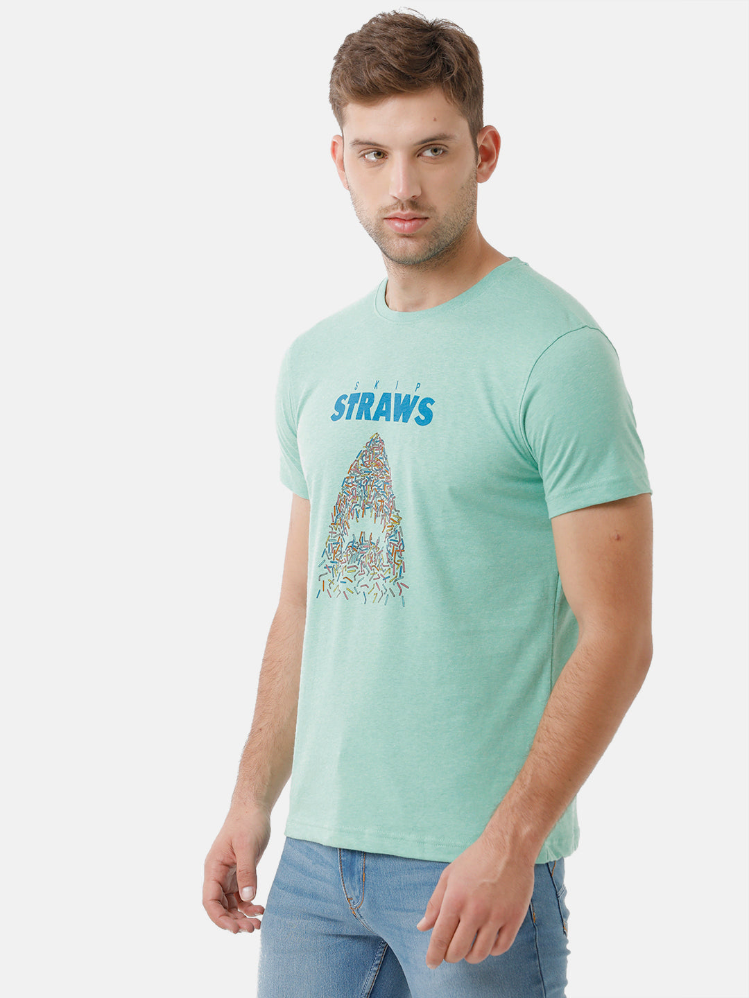 Classic Polo Mens Cotton Half Sleeve Printed Slim Fit Round Neck Light Green Color T-Shirt | Baleno 401 B