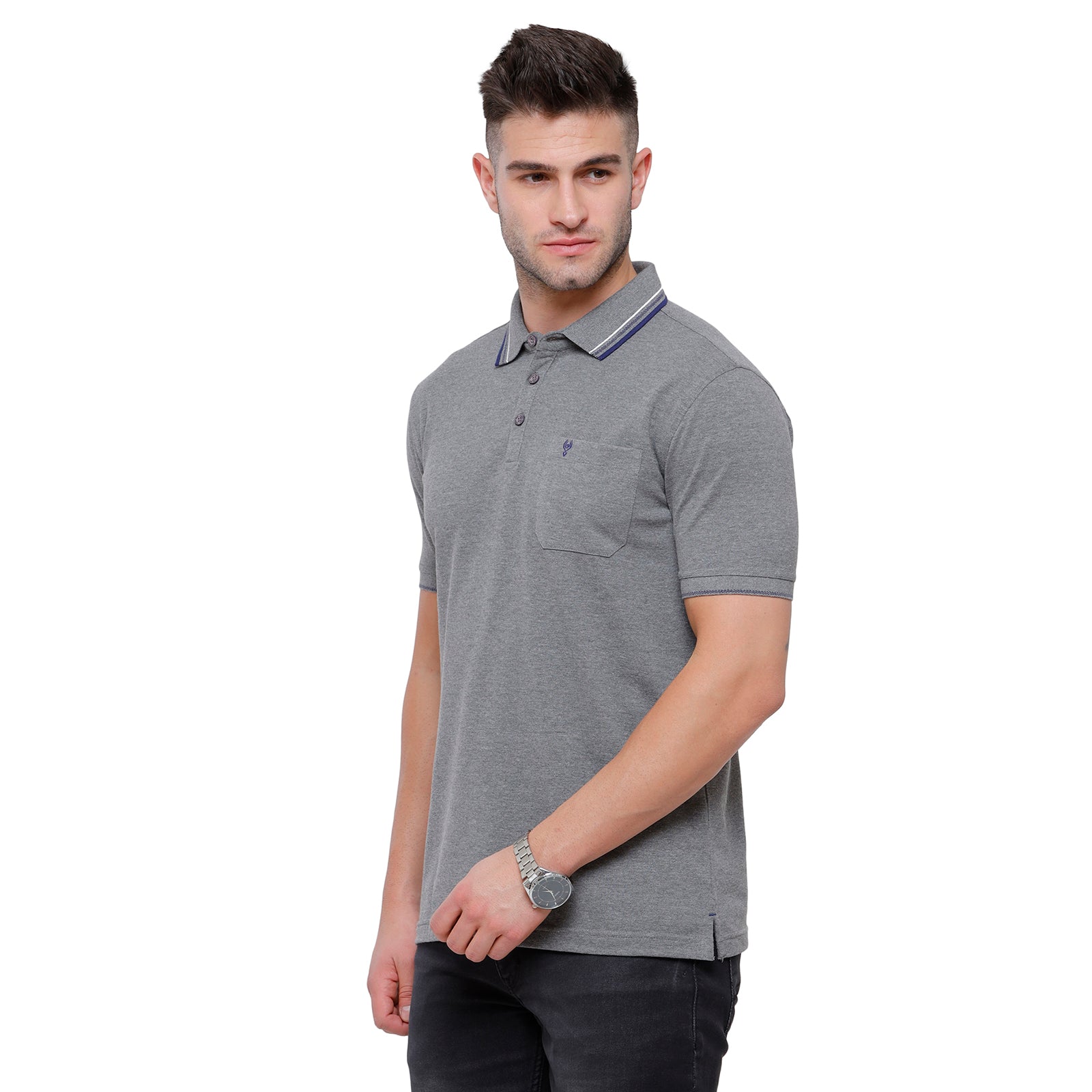 Classic polo Men's Anthra Grey Melange Polo Half Sleeve Slim Fit T-Shirt - Toza- Anthra Mel T-shirt Classic Polo 
