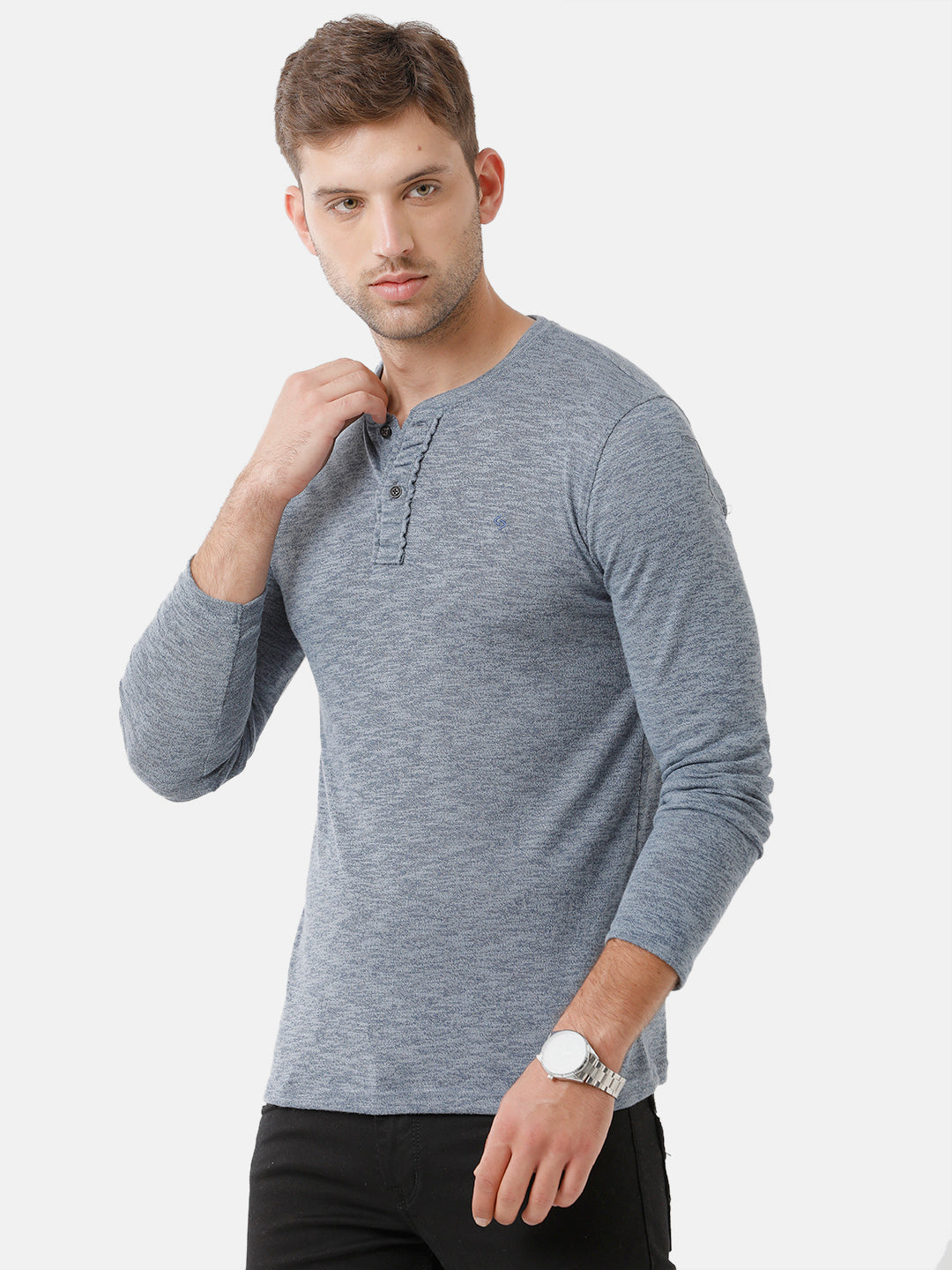 Classic Polo Mens Cotton Full Sleeve Solid Slim Fit Round Neck Grey Color T-Shirt | Verno 309 B