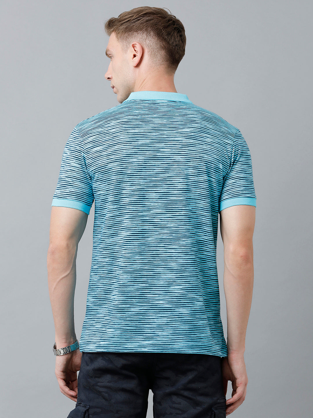 Classic Polo Men's Cotton Half Sleeve Striped Authentic Fit Polo Neck Sky Blue Color T-Shirt | Nexon - 04 A