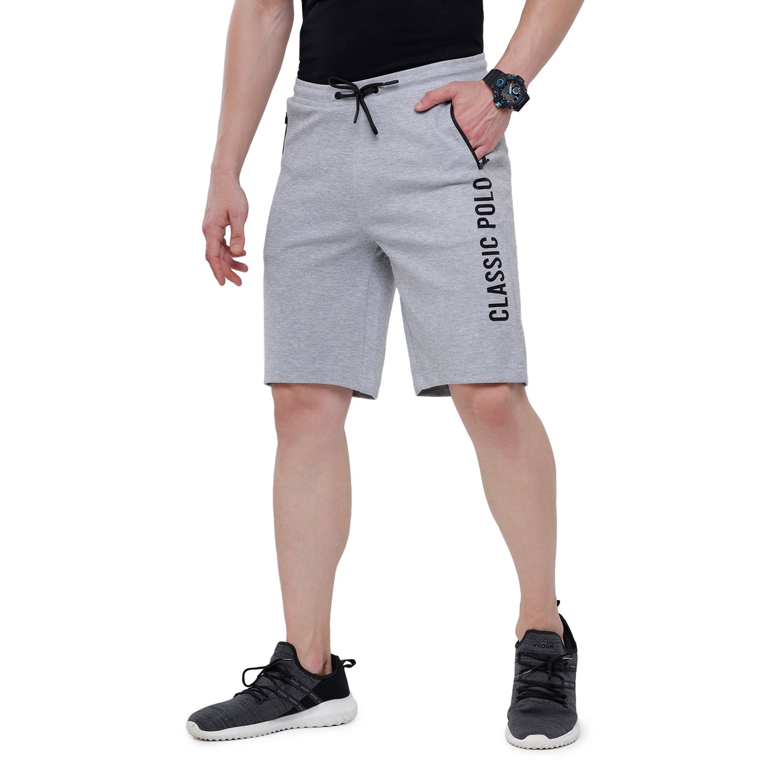 Classic Polo Men's Grey Melange Printed Slim Fit Sporty Shorts - Cielo - 02 B Shorts Classic Polo 