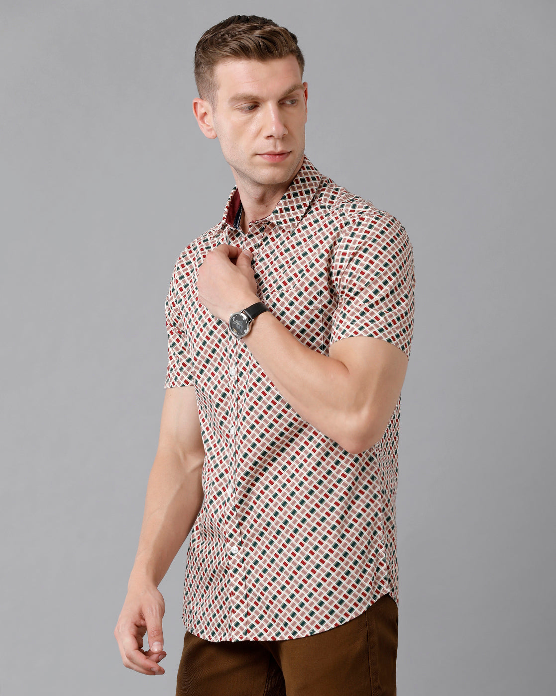 Classic Polo Men's Cotton Printed Half Sleeve Slim Fit Polo Neck Multicolor Woven Shirt | Sfd2- 25