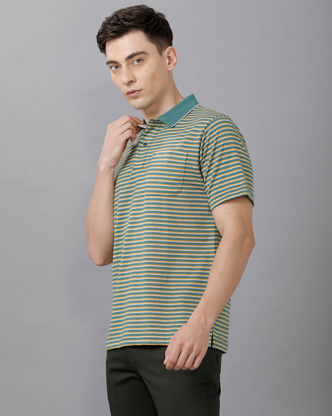 Classic Polo Mens Cotton Striped Half Sleeve Authentic Fit Polo Neck Green Color T-Shirt | Feeders 203 B