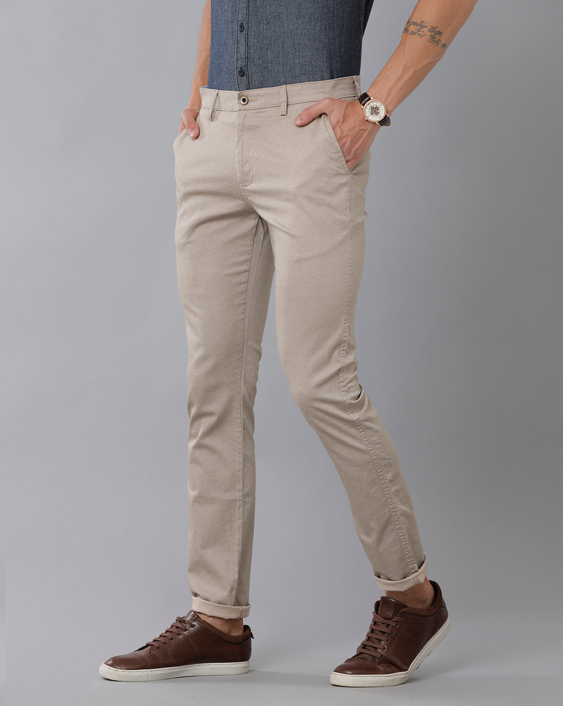 Buy INDIAN TERRAIN Printed Cotton Blend Slim Fit Men's Casual Trousers |  Shoppers Stop
