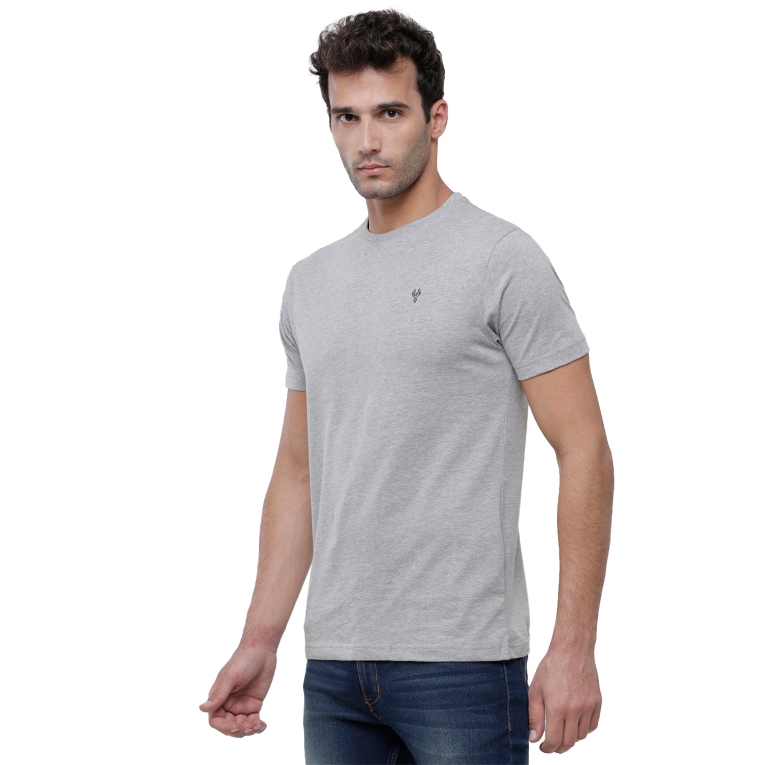 Classic Polo Men's Solid Single Jersey Light Grey Half Sleeve Slim Fit T-Shirt - Kore-10 T-shirt Classic Polo 
