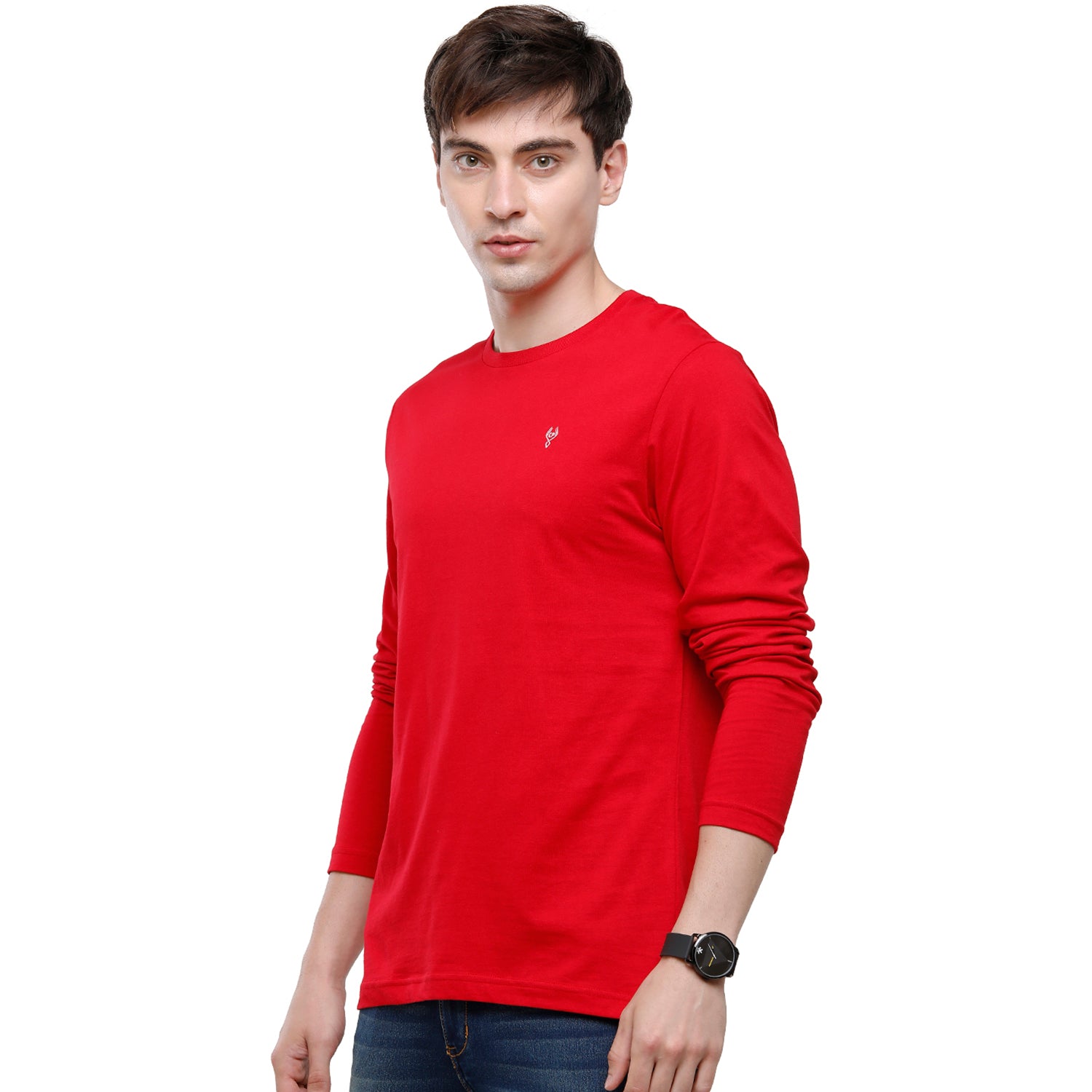 Classic polo Men's Red Single Jersey Crew Neck Full Sleeve Slim Fit T-Shirt - Comet 02 T-shirt Classic Polo 