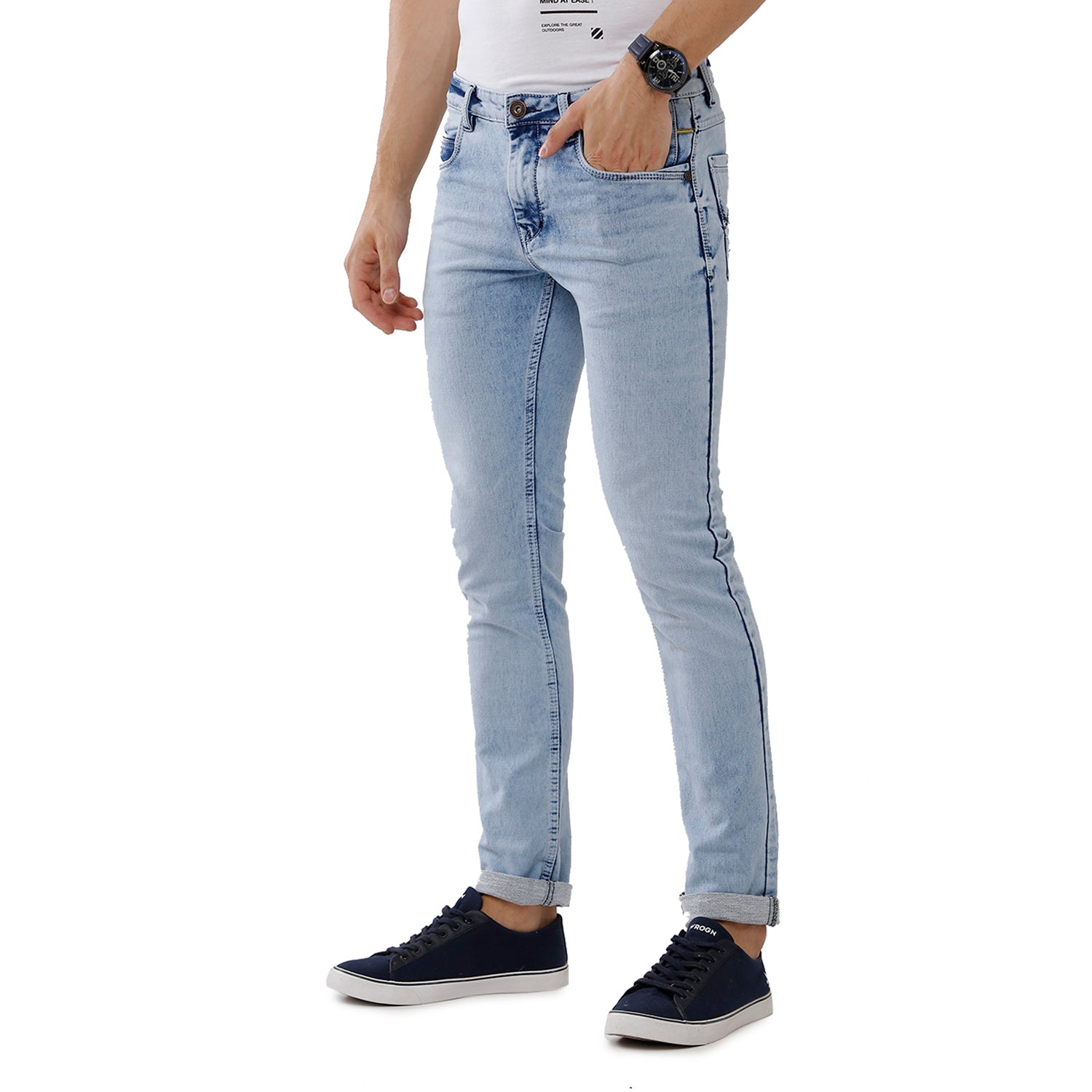 Classic Polo Mens 100% Cotton Solid Slim Fit Blue Color Denim (CPDN1-05 A-ICL-SL-LY) Classic Polo 