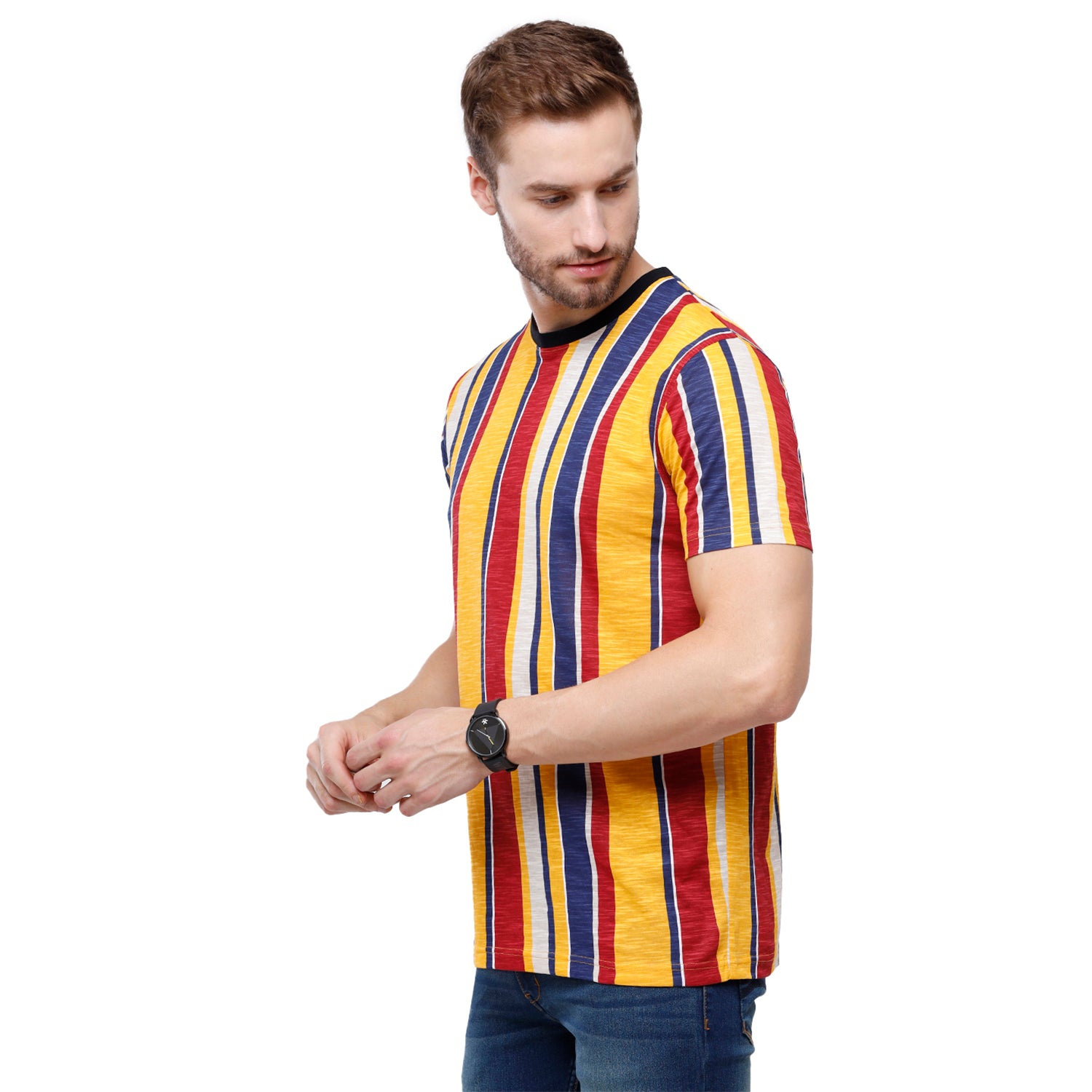 Swiss Club Mens Multi Stripes Printed Slim Fit Half Sleeve Round Neck T-Shirt (CUB - 45 B SF C) T-shirt Swiss Club 