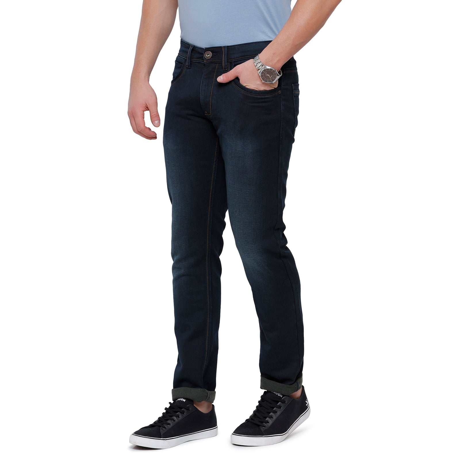Classic Polo Mens Solid Slim Fit 98% Cotton 2% Lycra Blue Fashion Denim ( CPDM2-03A-MBL-SL-LY_30INCH ) Jeans Classic Polo 