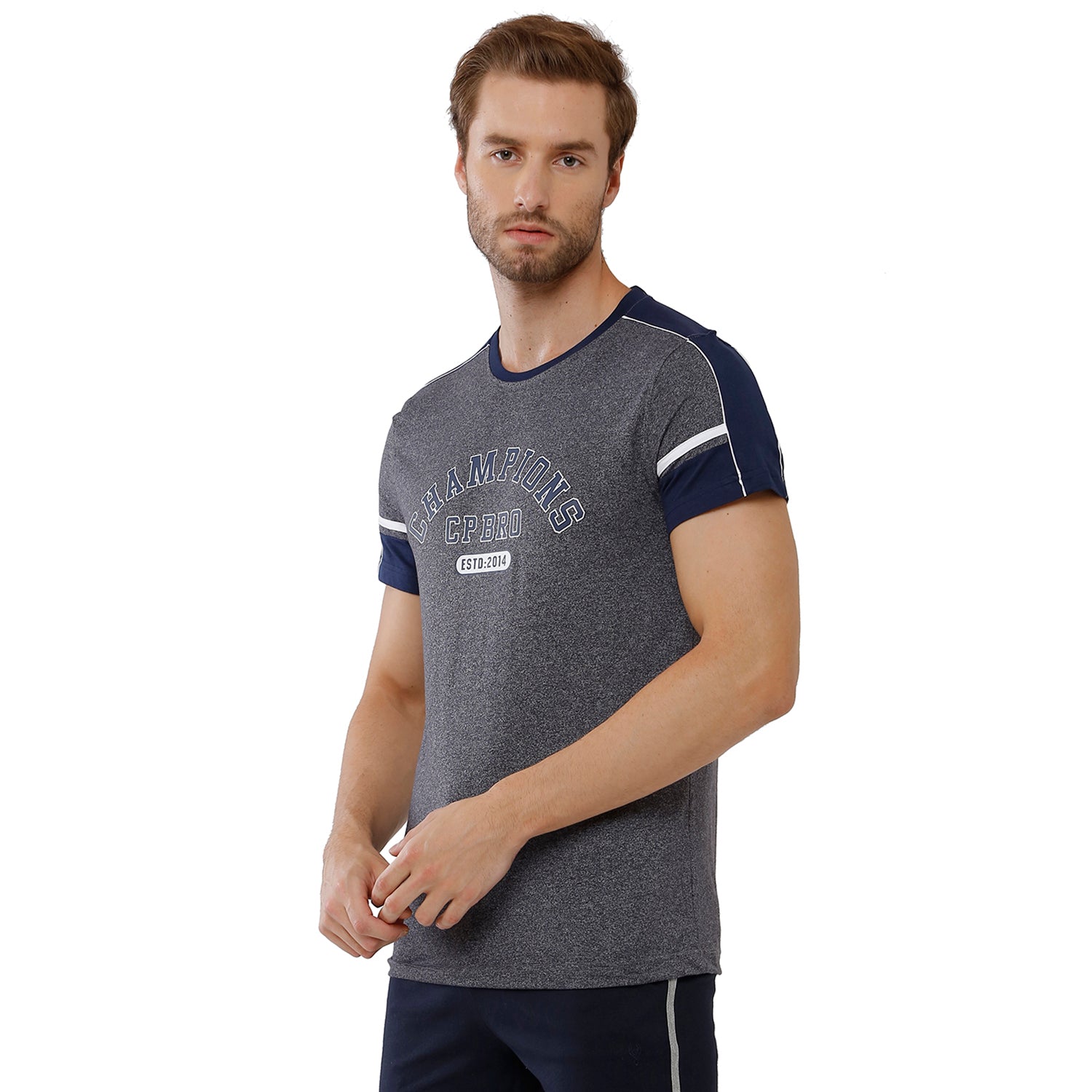 Classic Polo Bro Mens 100% Cotton Color Block Half Sleeve Slim Fit Crew Neck Grey Color T-Shirt (BRCN - 468 B SF C) Classic Polo 
