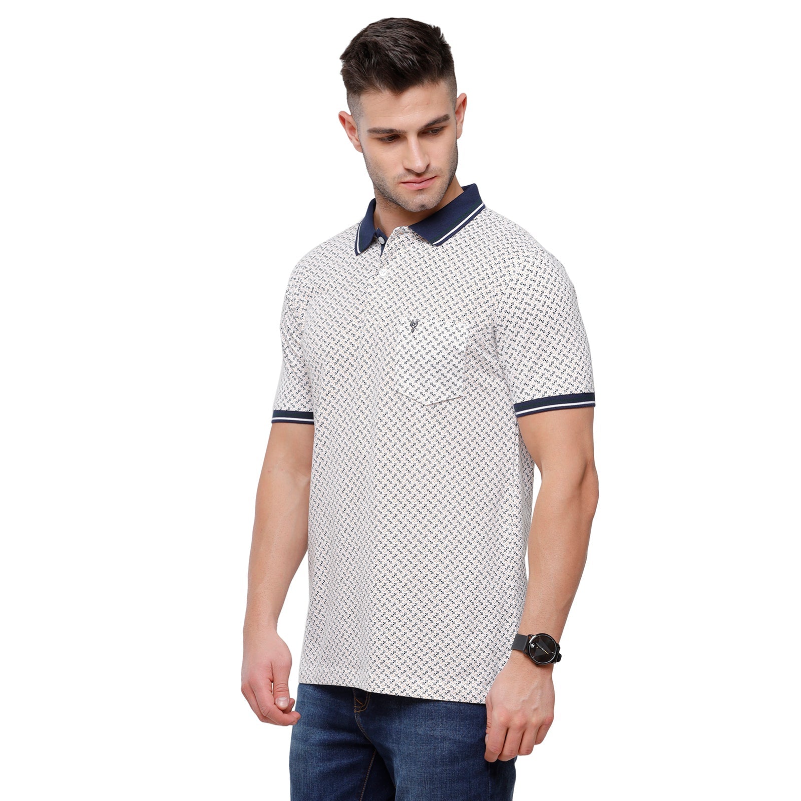 Classic Polo Mens Graphic Slim Fit Polo Neck White Colour T-Shirt - PRM 688 B T-shirt Classic Polo 