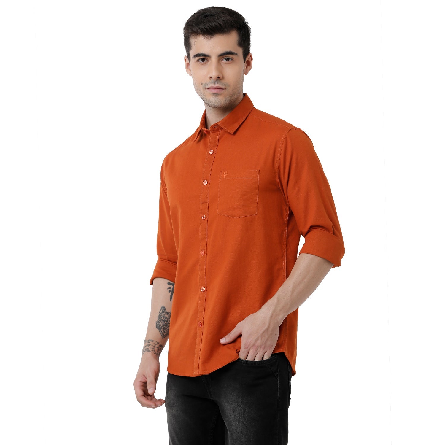 Classic Polo Mens Solid Slim Fit Full Sleeve Orange Color Shirt - SN1-111 C Shirts Classic Polo 