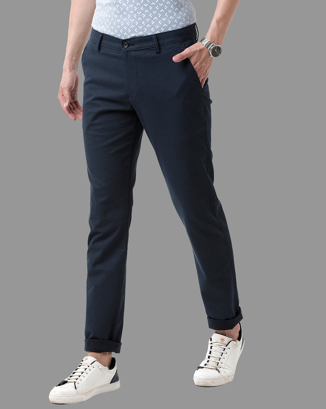 Classic Polo Mens Cotton Solid Smart Fit Navy Color Trousers | Tn2-28 B