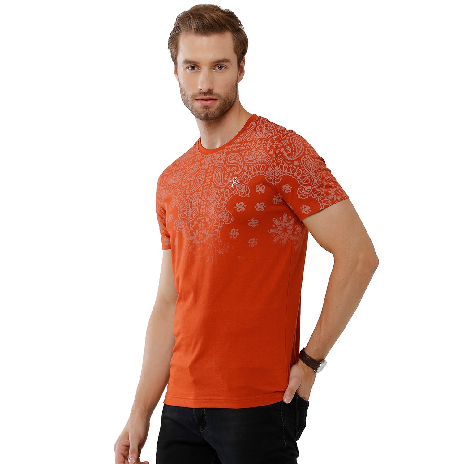 Classic Polo Bro Mens 100% Cotton Printed Half Sleeve Slim Fit Crew Neck Red Color T-Shirt (BRCN - 474 B SF C) Classic Polo 