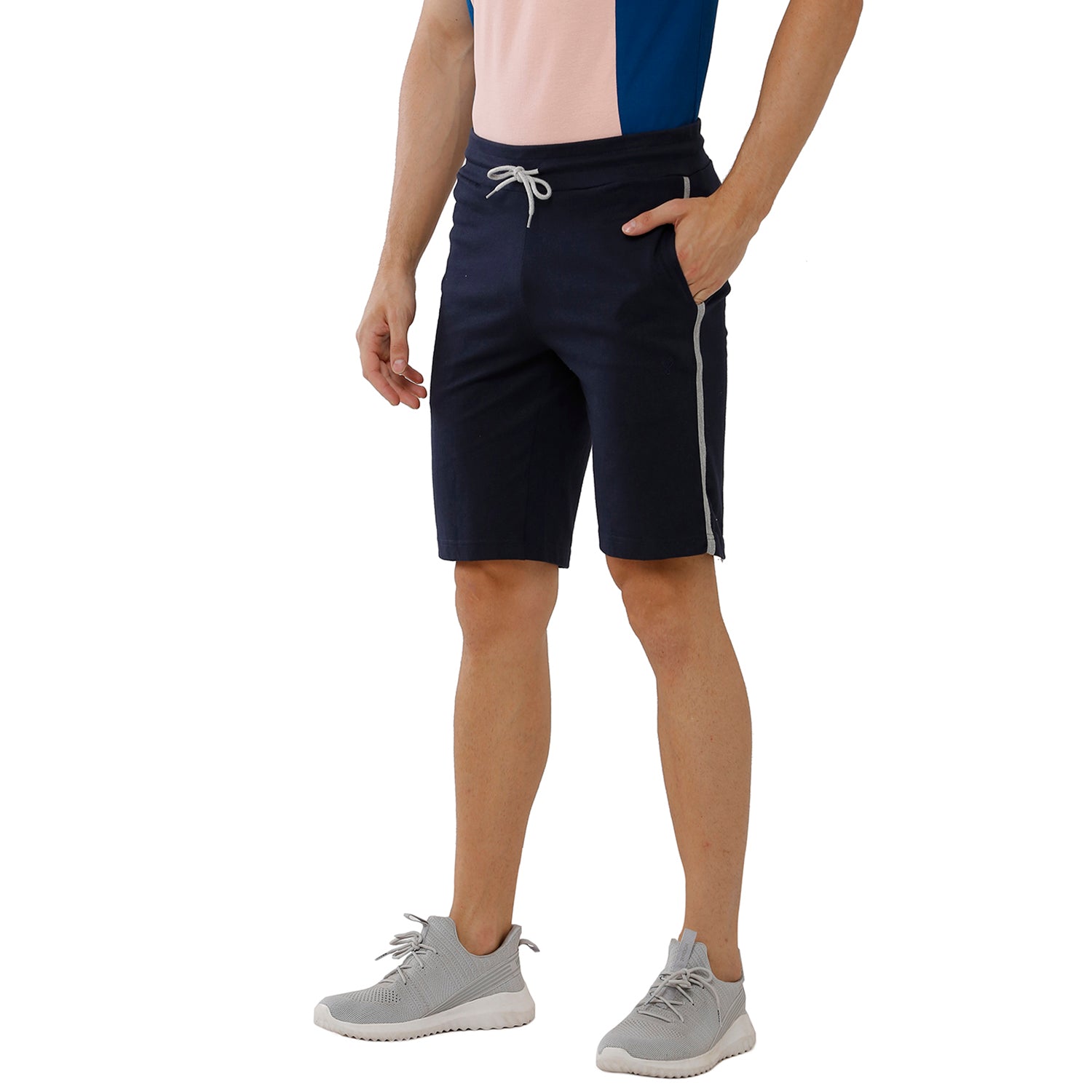 Classic Polo Mens 100% Cotton Solid Slim Fit Navy Color Shorts- Sleque Navy Lounge Wear Classic Polo 