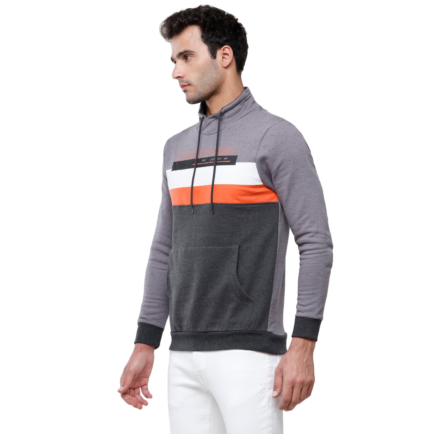 Classic Polo Men's Color Block Full Sleeve Grey H Neck Sweat Shirt - CPSS-324 B Sweat Shirts Classic Polo 