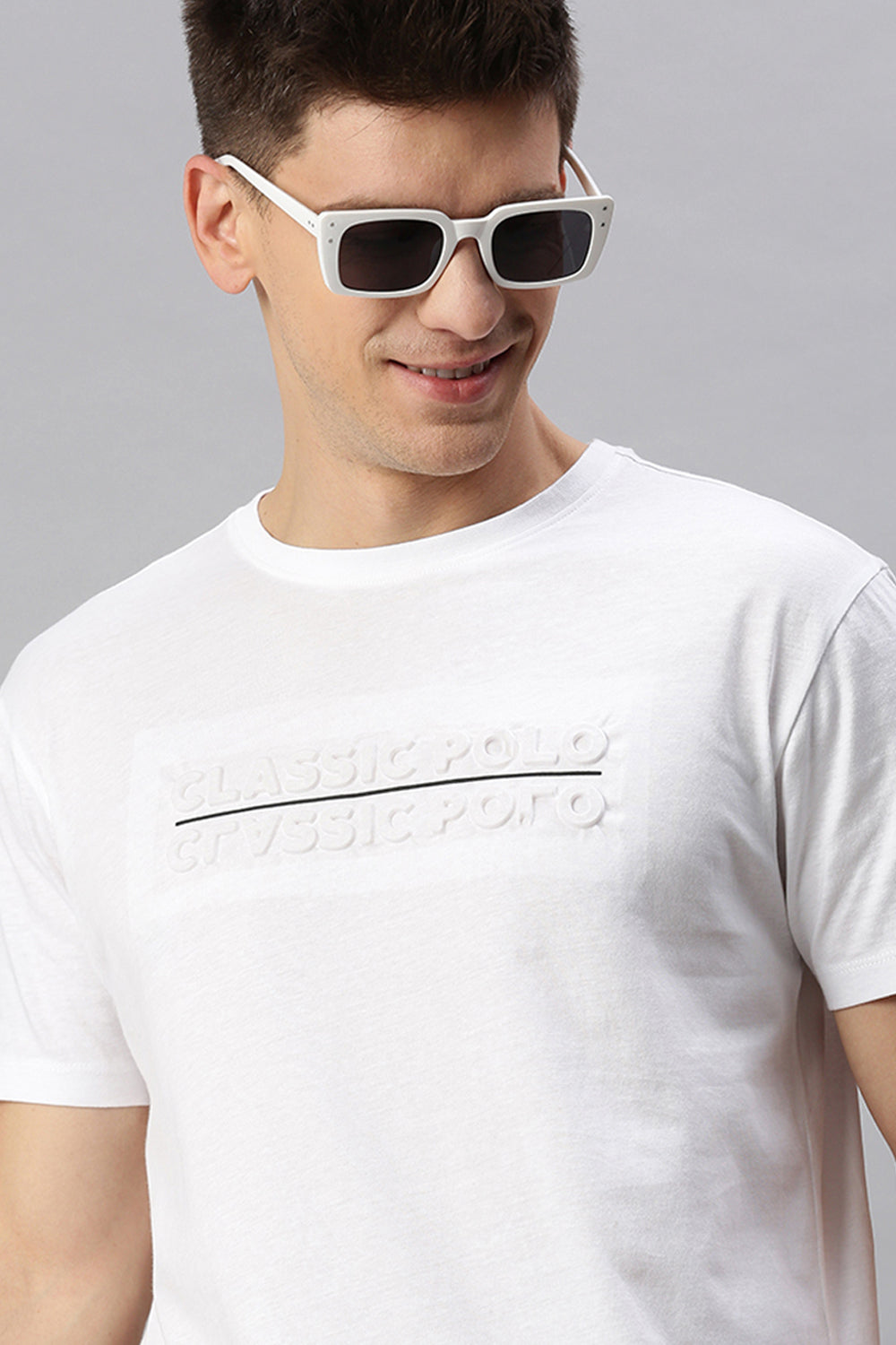 Classic Polo Men's Cotton Half Sleeve Solid Slim Fit Crew Neck White Color T-Shirt | Baleno - 521 B