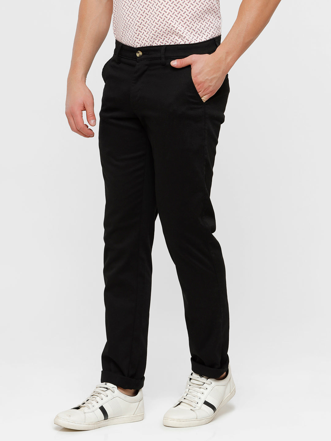 Classic Polo Mens Solid Slim Fit Black Trousers - Eros Black