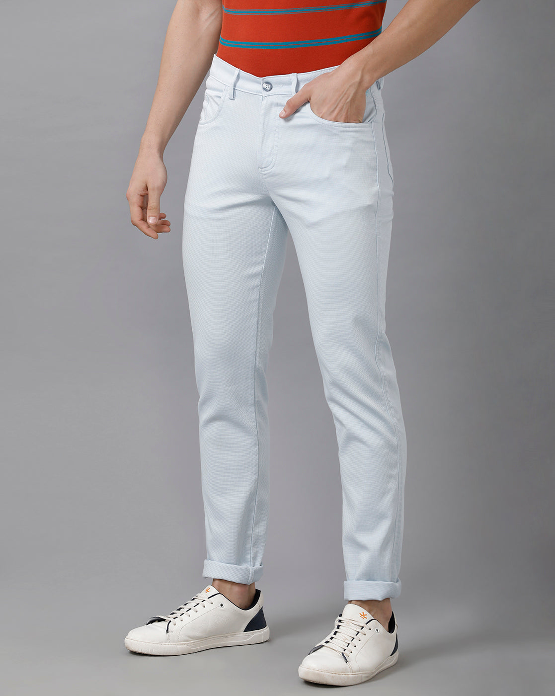 CP BRO Men's Cotton Solid Slim Fit Blue Color Trousers | Tbn2 14 A