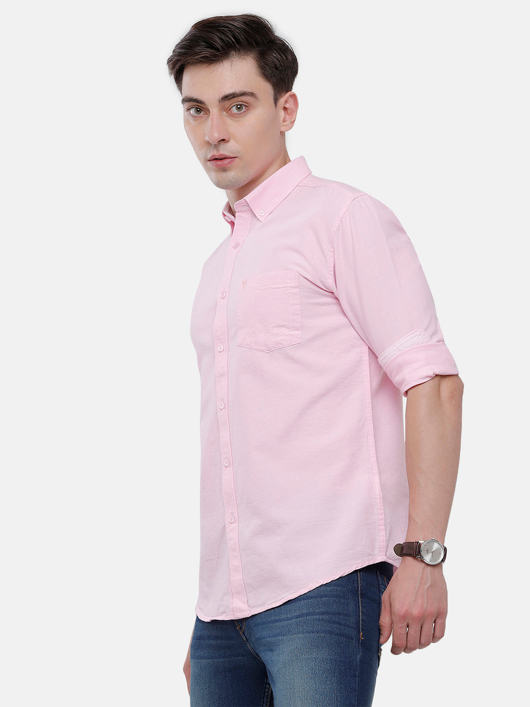 Classic Polo Mens Solid Full Sleeve Milano Fit Woven Shirt Enzo-Pink-Mf-Fs