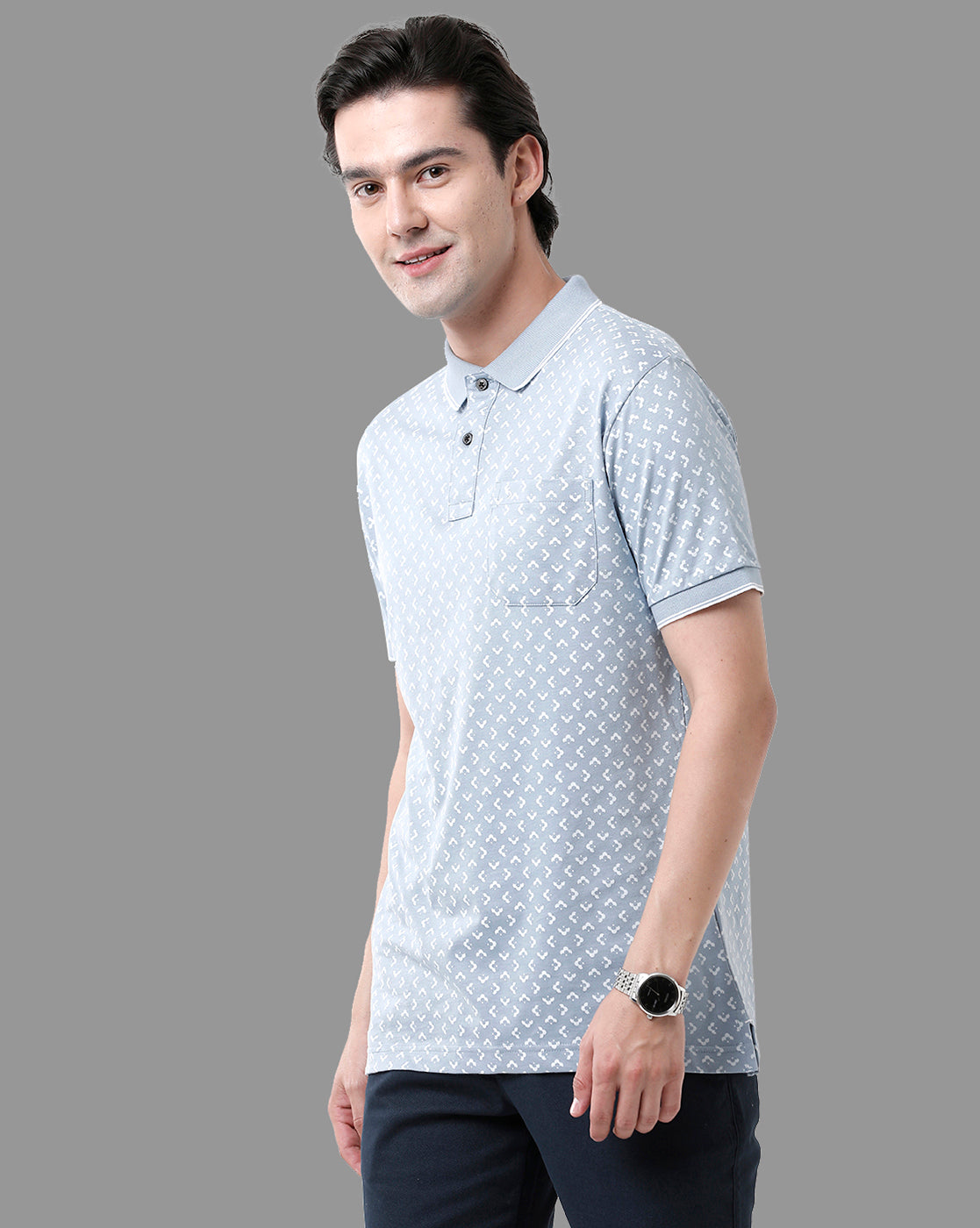 Classic Polo Mens Cotton Half Sleeve Printed Slim Fit Polo Neck Blue Color T-Shirt | Bello - 172 B