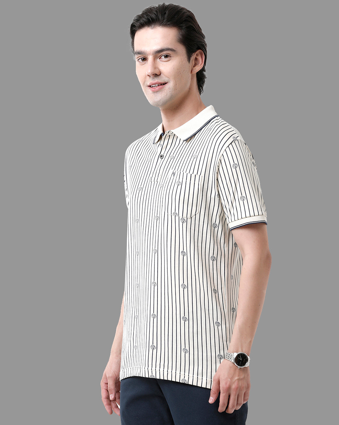 Classic Polo Men's Cotton Half Sleeve Printed Slim Fit Polo Neck Beige Color T-Shirt | HS-BELLO - 02 B