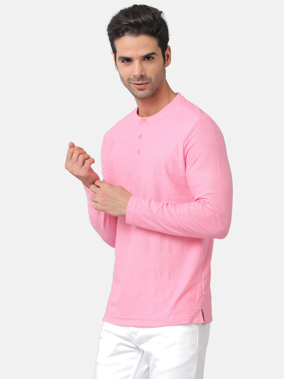 CP BRO Men's Cotton Solid Slim Fit Full Sleeve Round Neck Pink Color T-Shirt | Verno 312