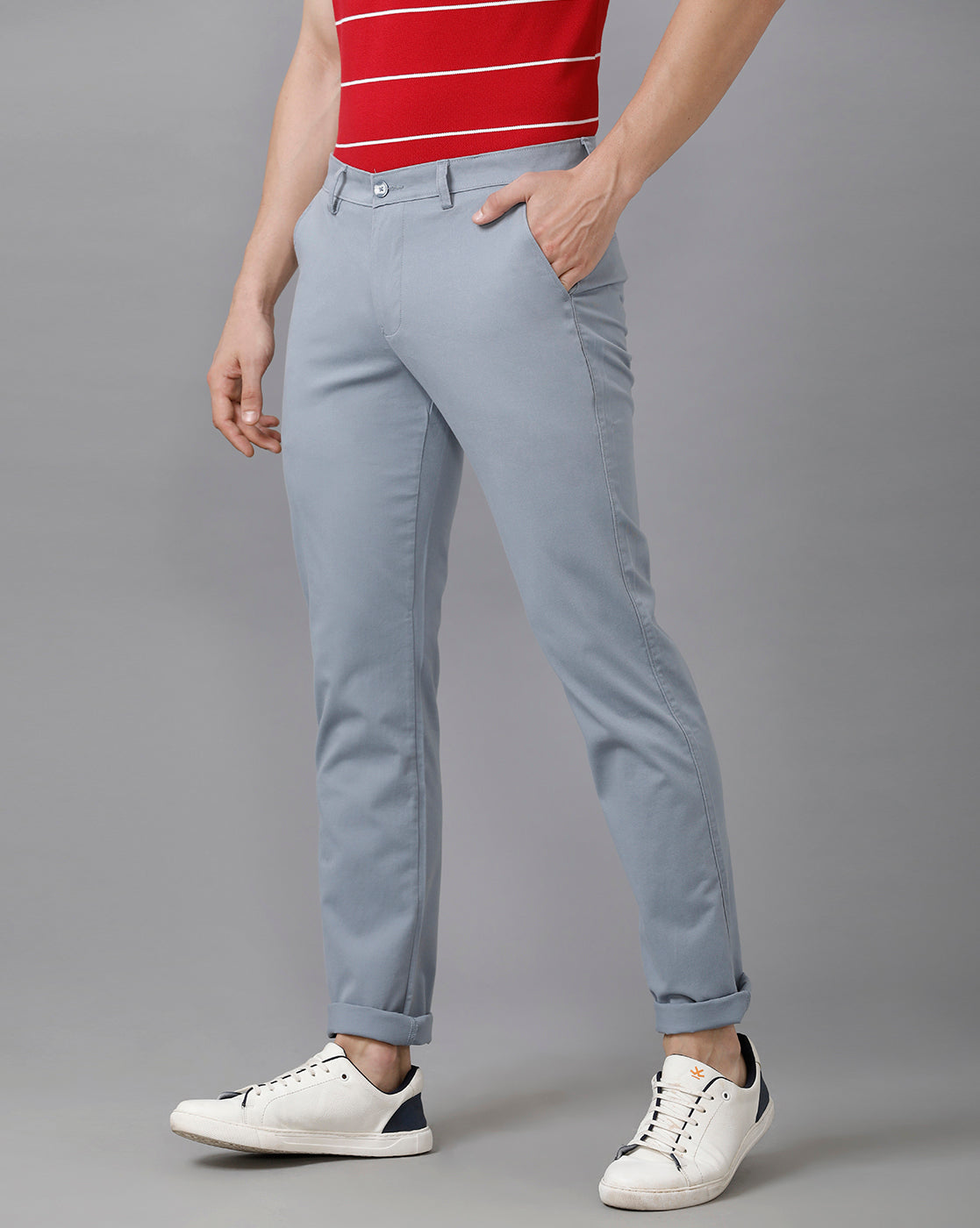 CP BRO Men's Cotton Solid Slim Fit Blue Color Trousers | Tbn2 19 C