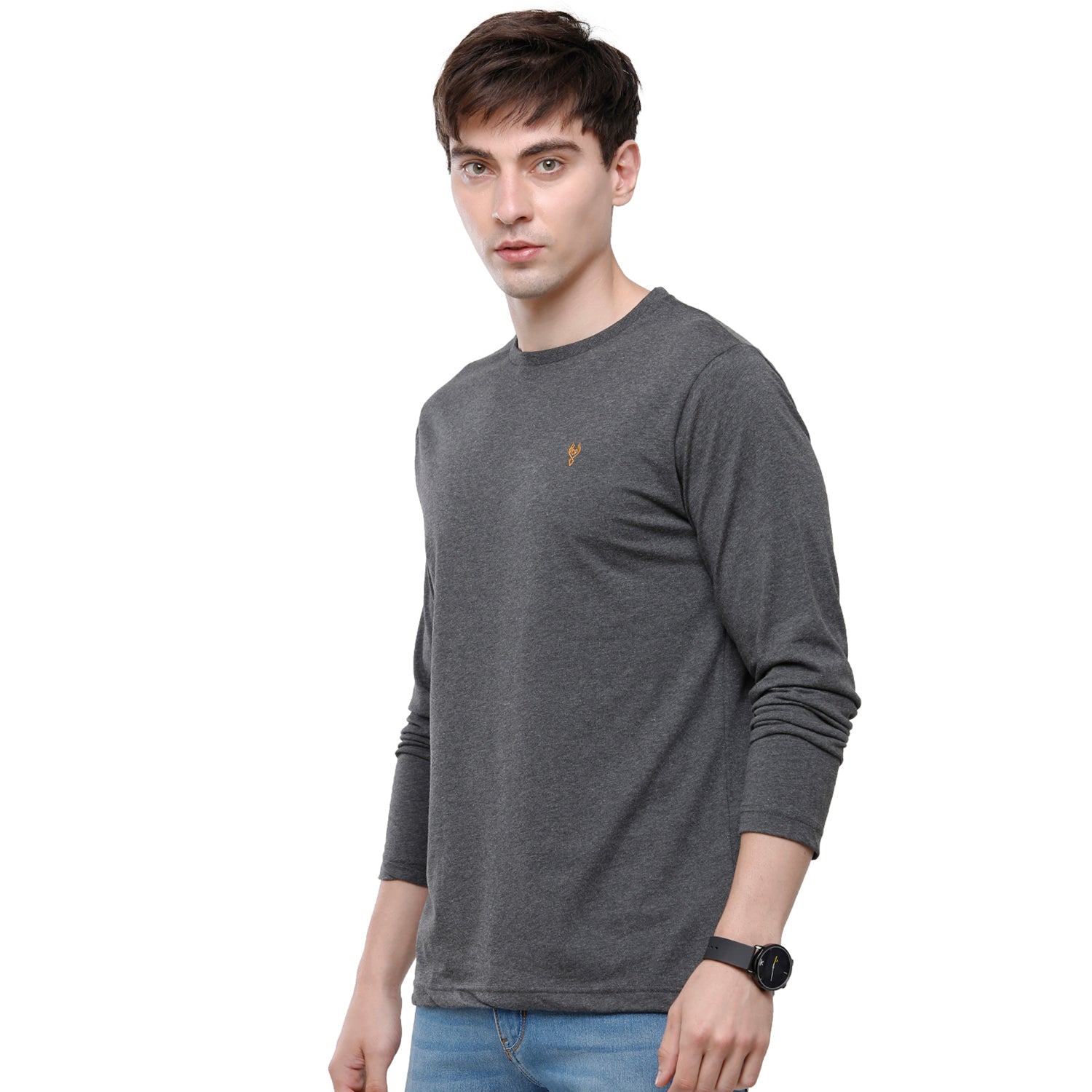 Classic polo Men's Grey Single Jersey Crew Neck Full Sleeve Slim Fit T-Shirt - Comet 03 T-shirt Classic Polo 