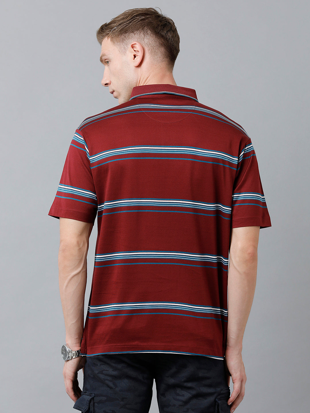 Classic Polo Men's Cotton Half Sleeve Striped Authentic Fit Polo Neck Maroon Color T-Shirt | Ultimo - 306 A