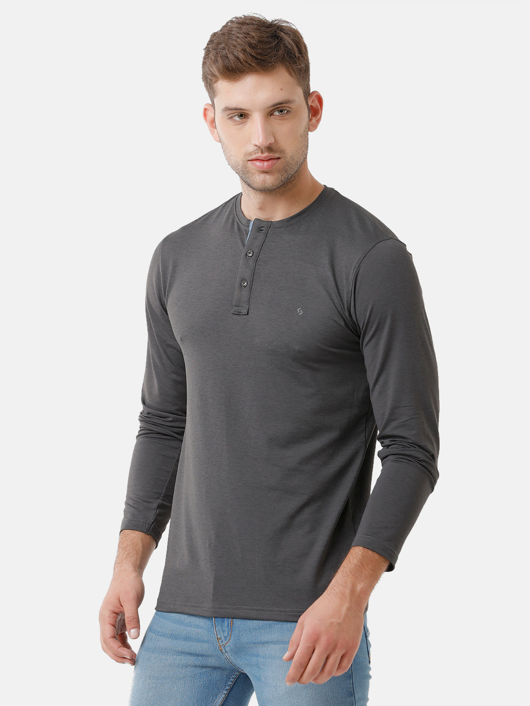 Classic Polo Mens Cotton Full Sleeve Solid Slim Fit Round Neck Black Color T-Shirt | Verno 306 A