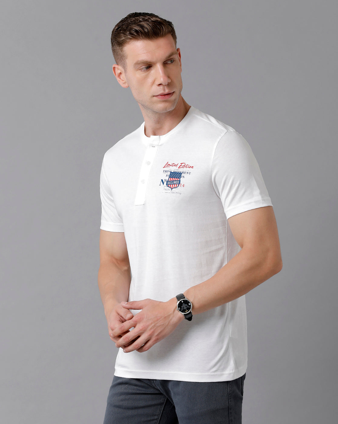 CP BRO Men's Cotton Printed Half Sleeve Slim Fit Round Neck White Color T-Shirt | Brcn - 486 B