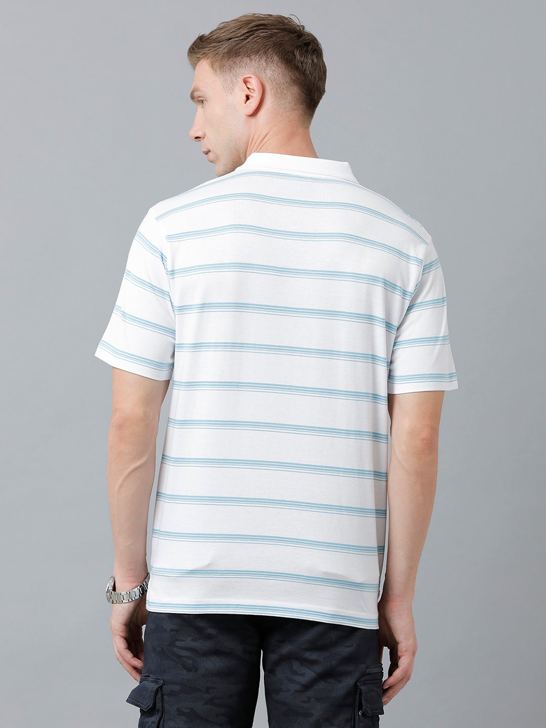Classic Polo Men's Cotton Blend Half Sleeve Striped Authentic Fit Polo Neck White Color T-Shirt | Avon - 511 A