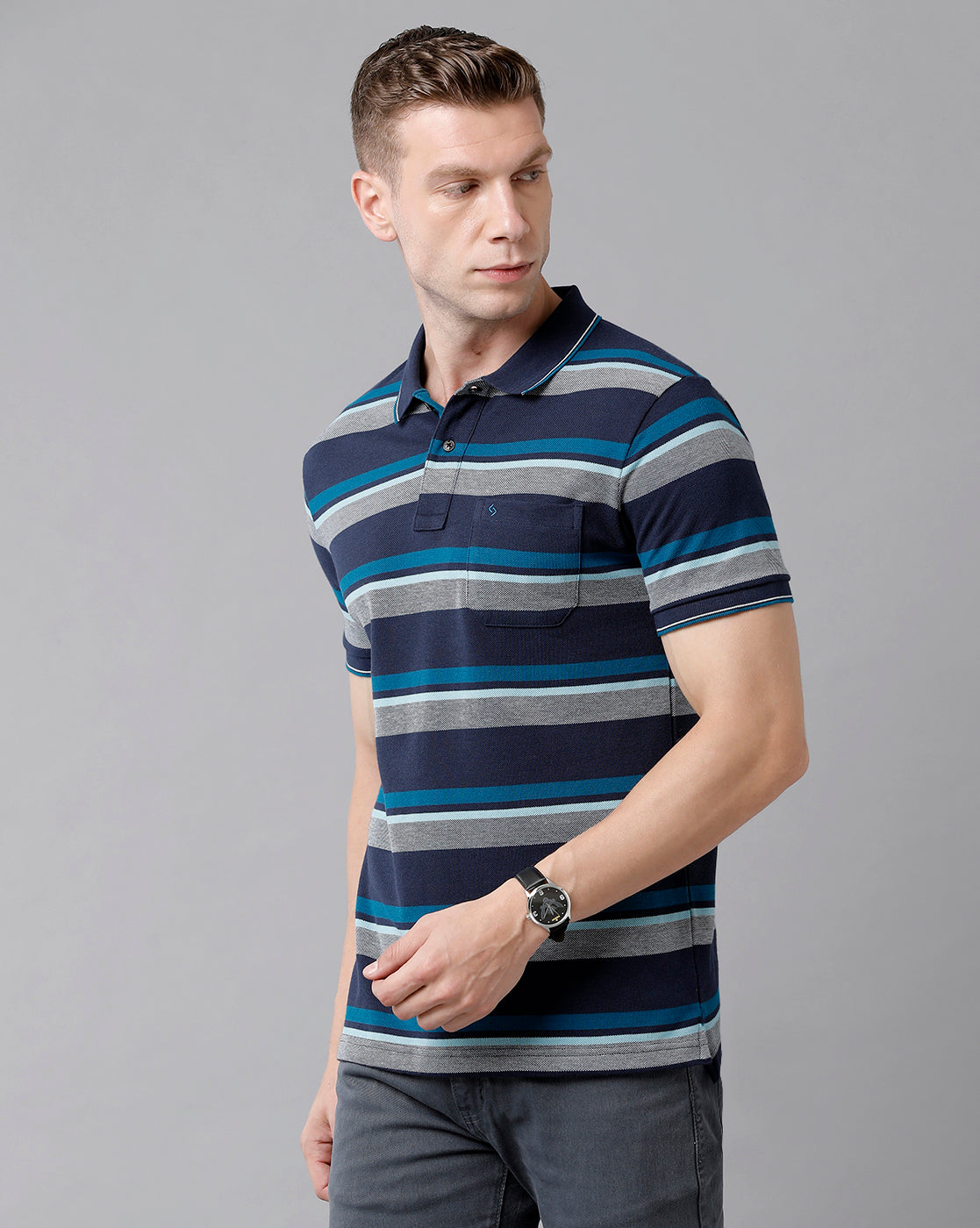 Classic Polo Men's Cotton Blend Striped Half Sleeve Slim Fit Polo Neck Multicolor T-Shirt | Adore - 172 A