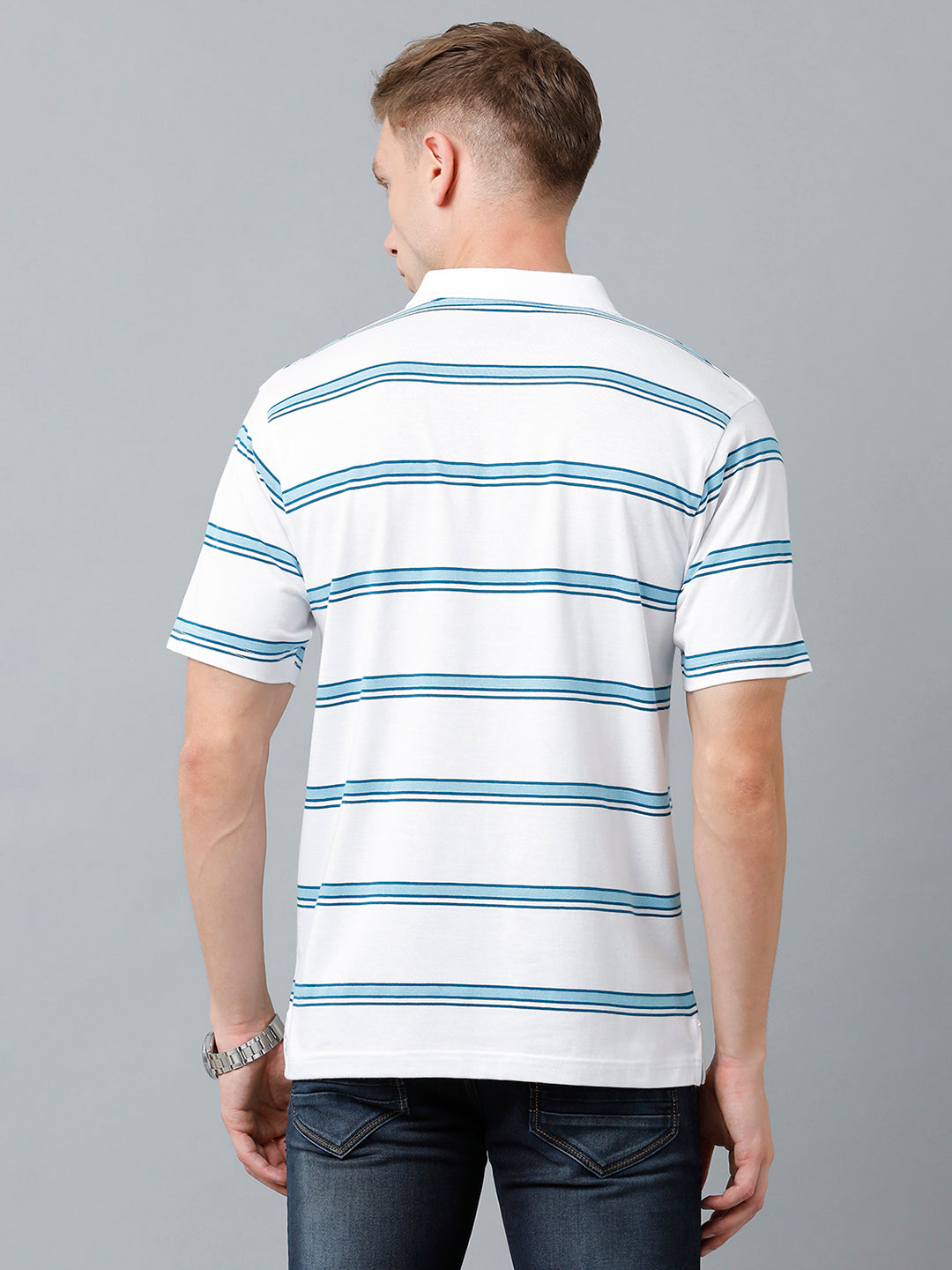 Classic Polo Men's Cotton Blend Half Sleeve Striped Authentic Fit Polo Neck White Color T-Shirt | Avon - 522 A