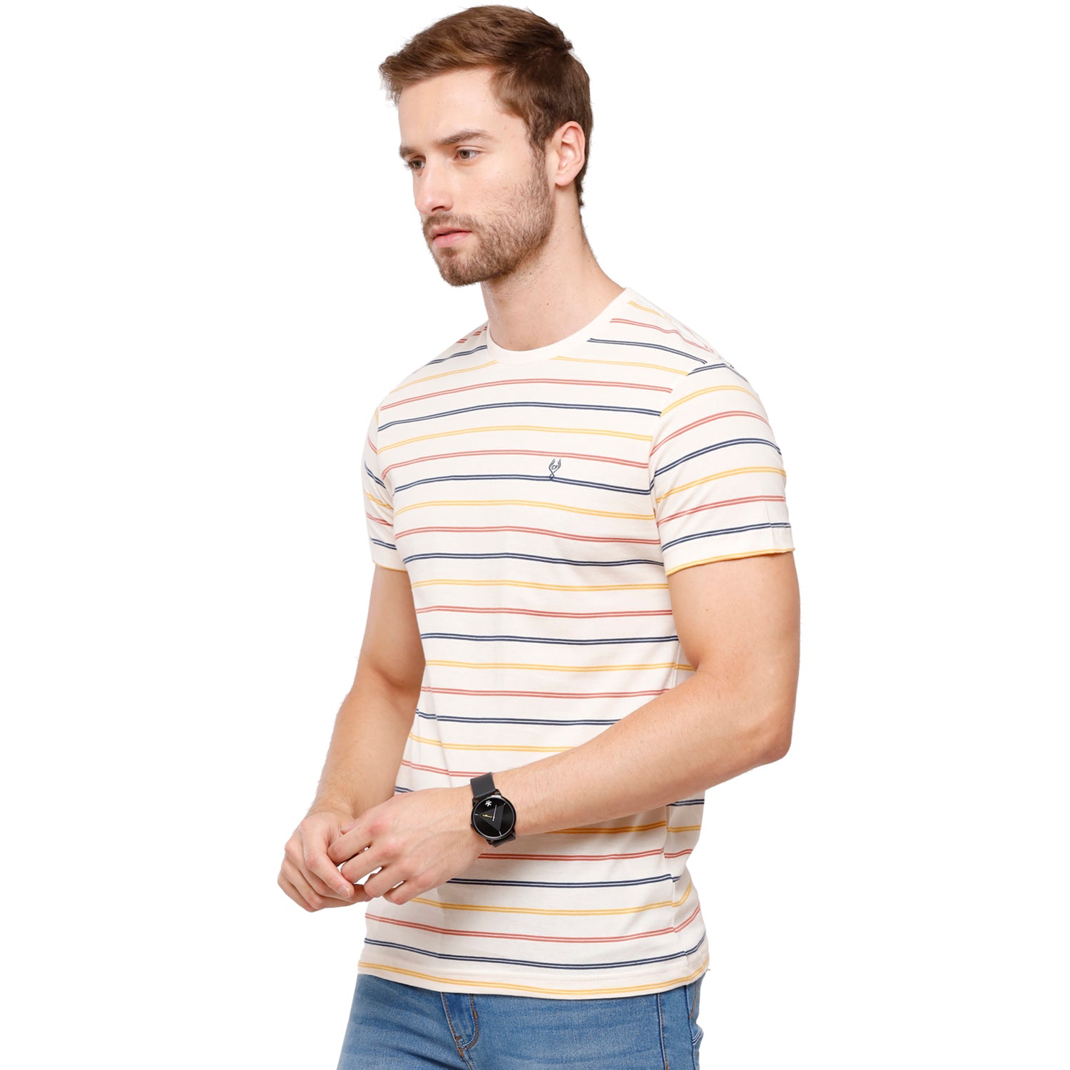 Classic Polo Mens Stripped Half Sleeve Slim Fit Crew Neck T-Shirt (FLASH-RN-108 SF C) T-shirt Classic Polo 