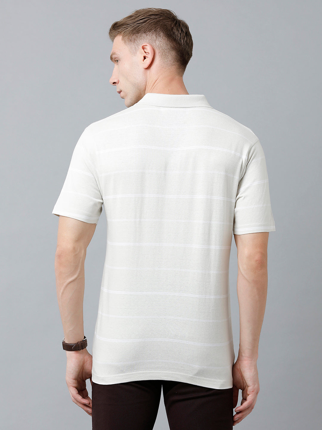 Classic Polo Men's Cotton Blend Half Sleeve Striped Authentic Fit Polo Neck Beige Color T-Shirt | Avon - 516 B
