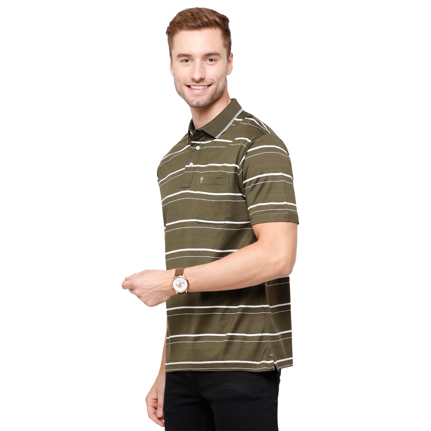 Classic Polo Mens Striped Authentic Fit Half Sleeve Premium Green Stripe T-Shirt - Ultimo - 256 A T-shirt Classic Polo 