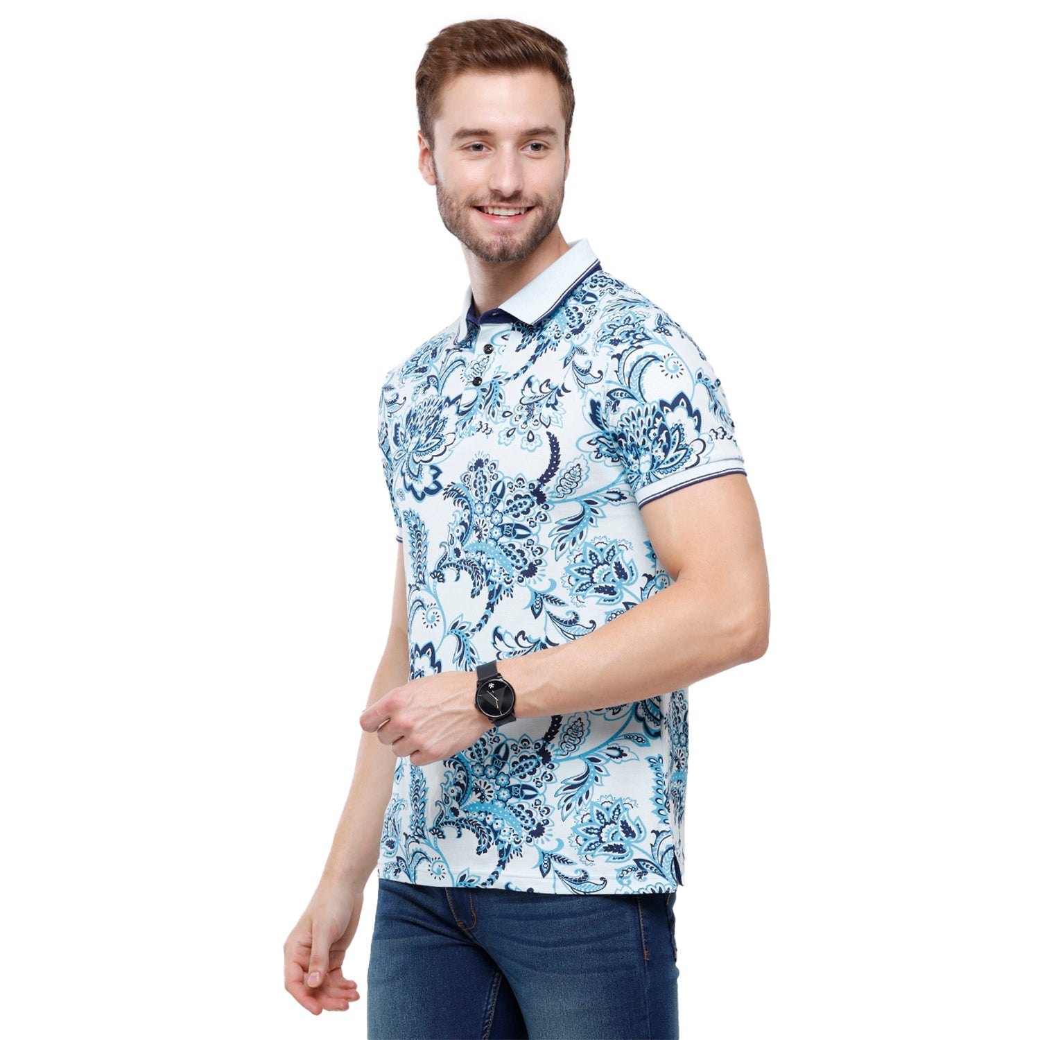 Swiss Club Mens Printed Slim Fit Half Sleeve Polo Neck T-Shirt (STAG - 208 B SF P) T-shirt Swiss Club 